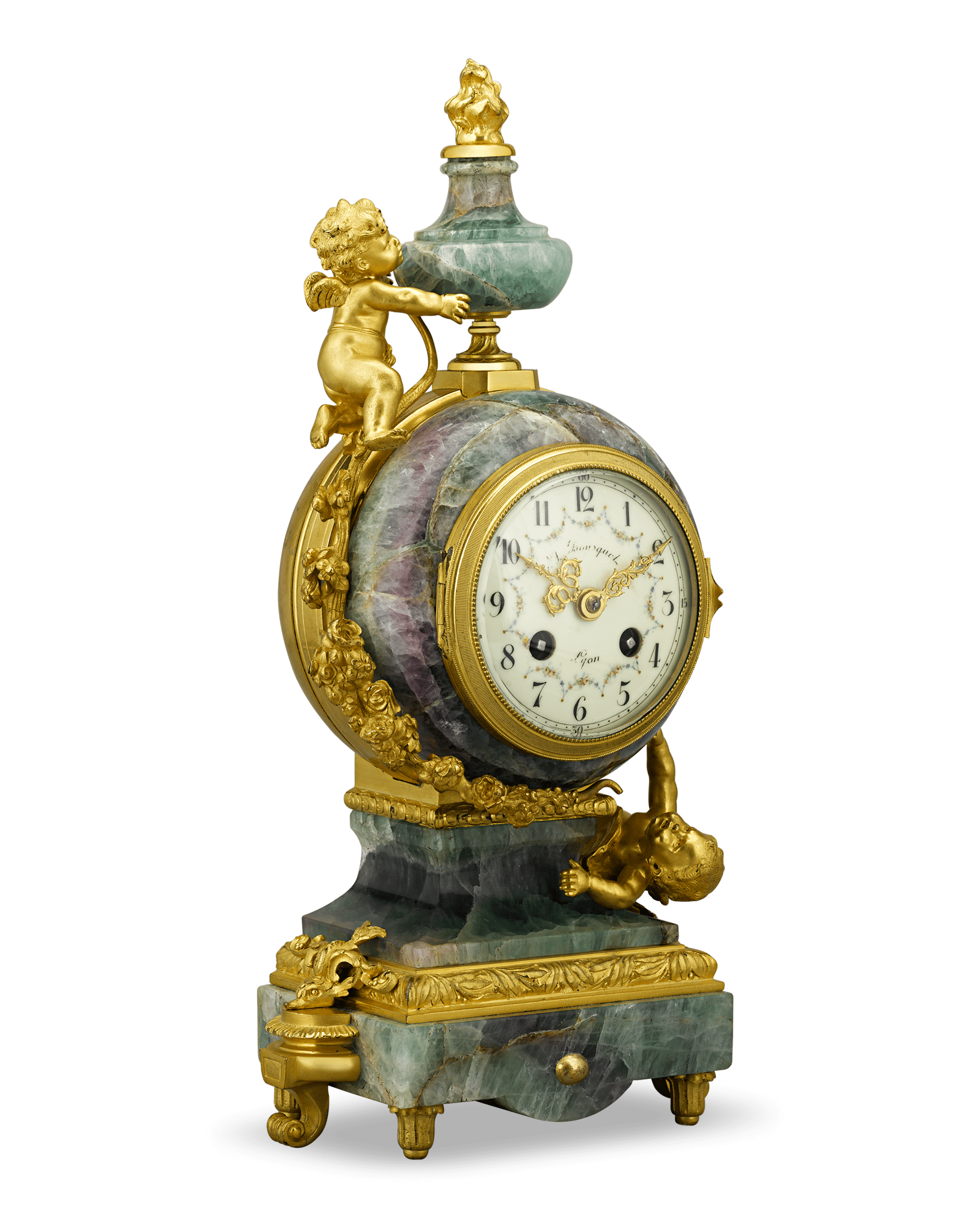 French Fluorspar and Ormolu Clock Garniture