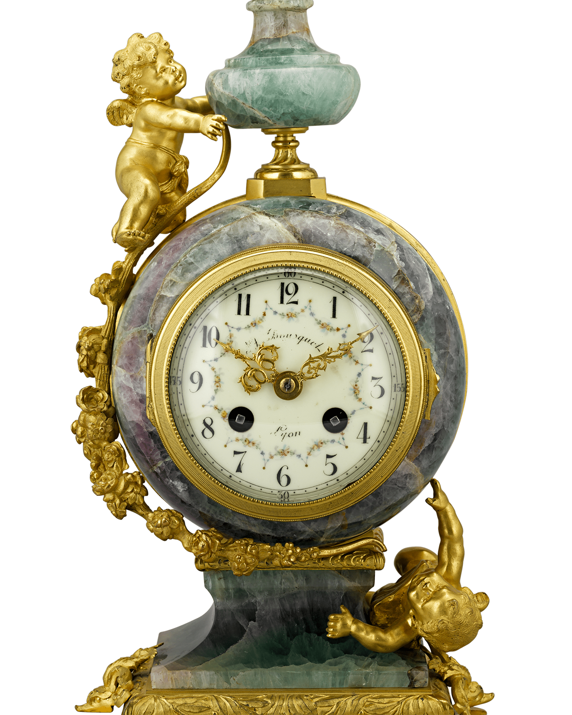 French Fluorspar and Ormolu Clock Garniture