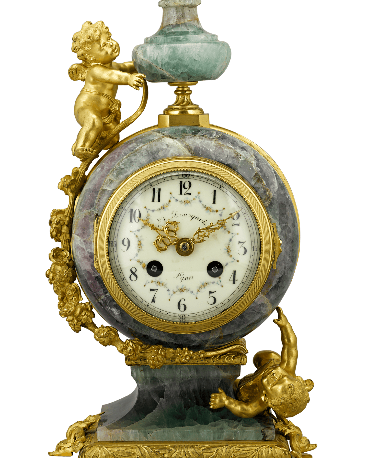 French Fluorspar and Ormolu Clock Garniture