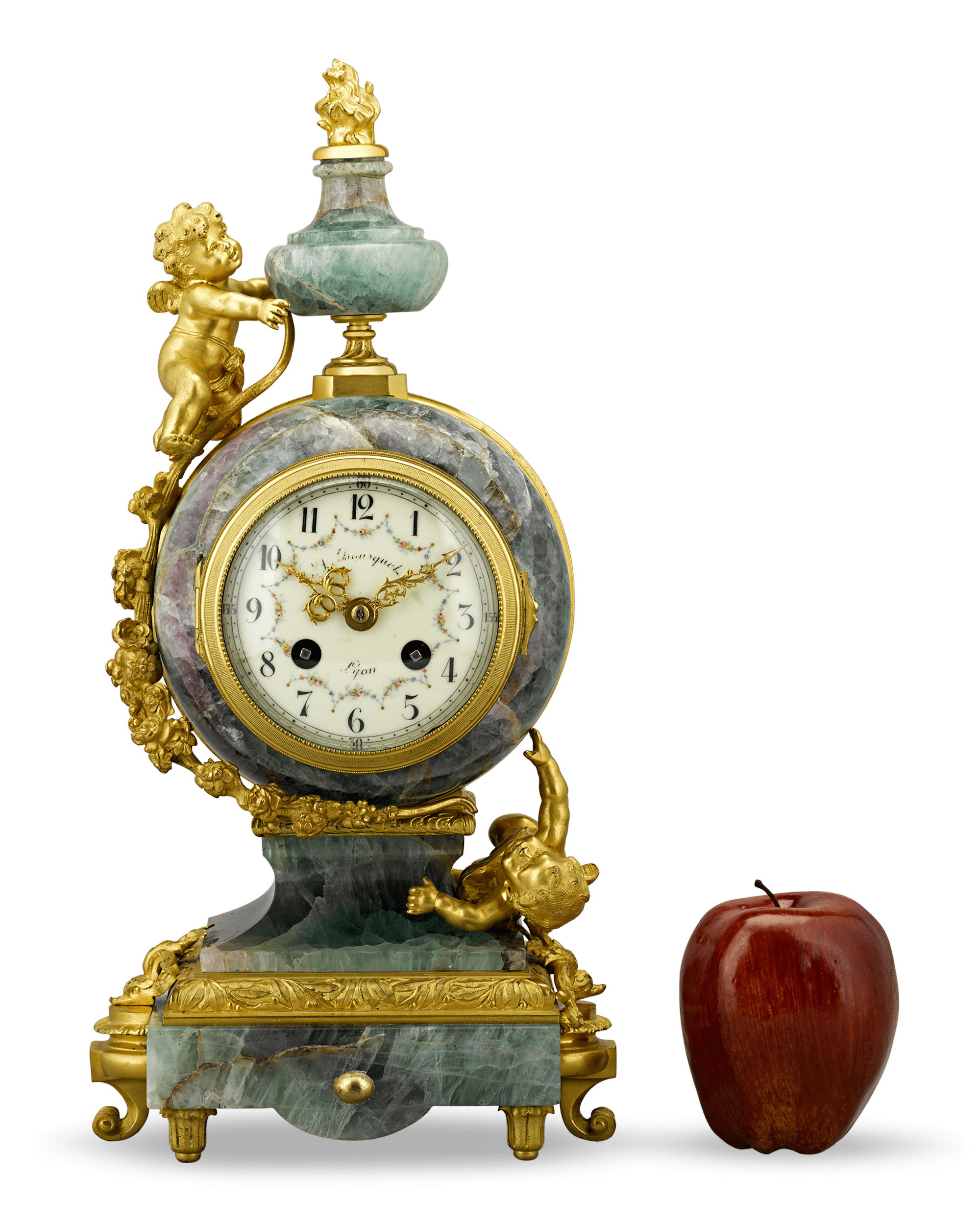 French Fluorspar and Ormolu Clock Garniture