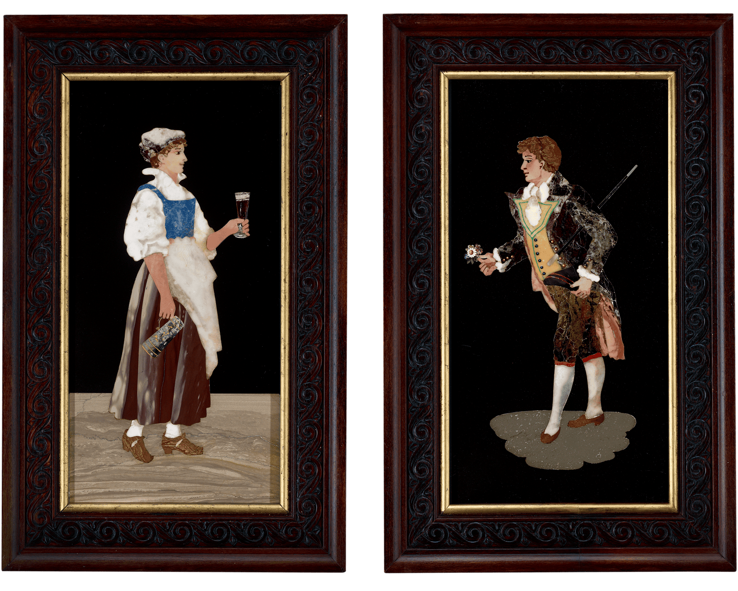 Pietre Dure Plaques, Vis á Vis Man and Woman