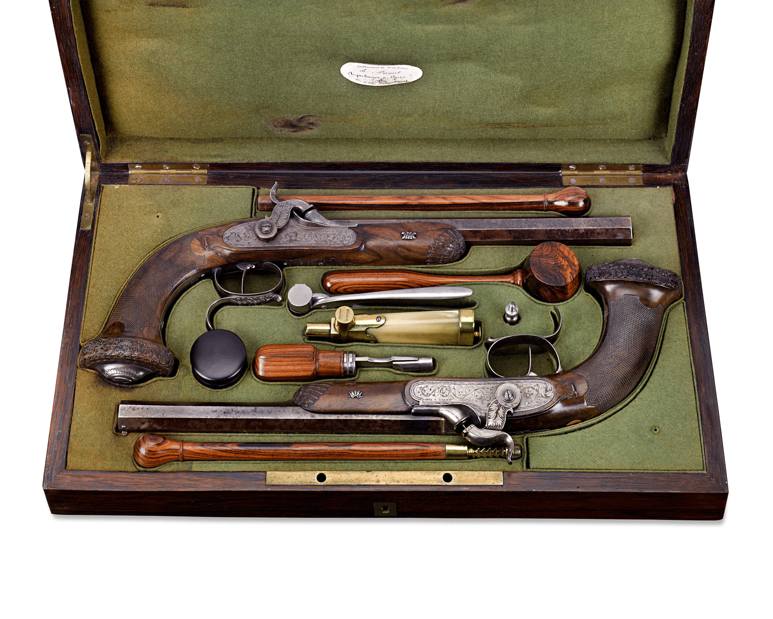 Cased Percussion Pistols by Pirmet à Paris