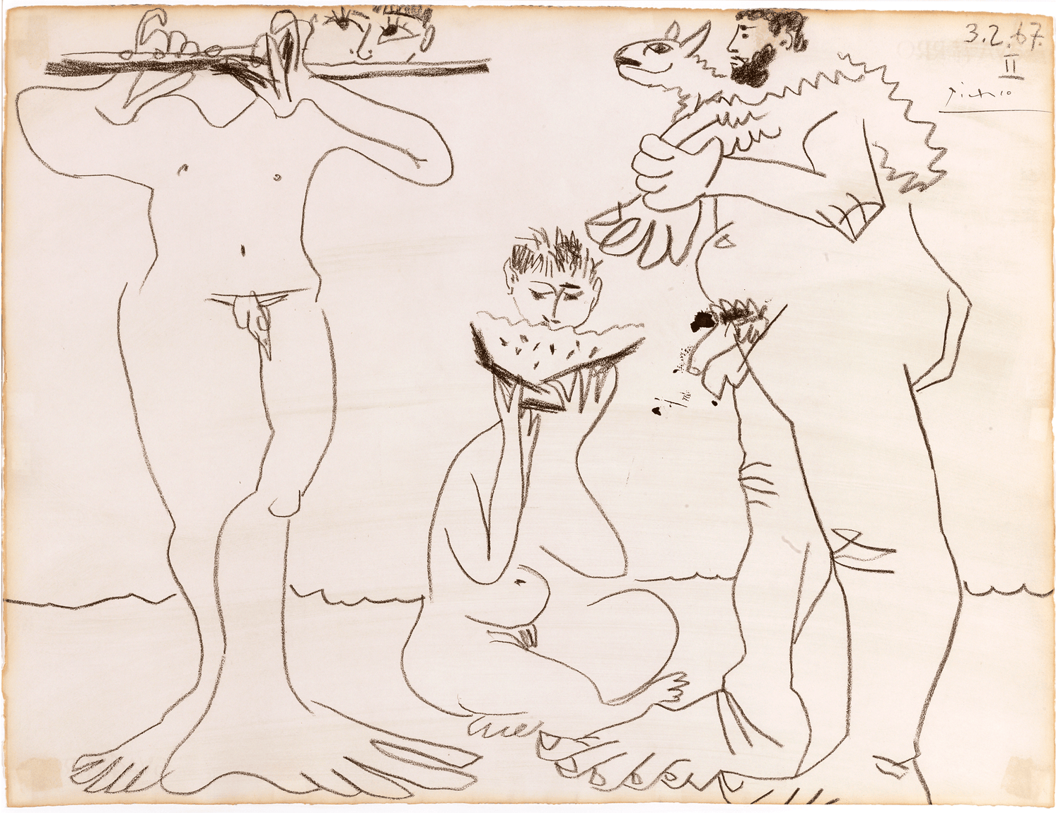 Homme à l'agneau, mangeur de pastèque et flûtiste by Pablo Picasso
