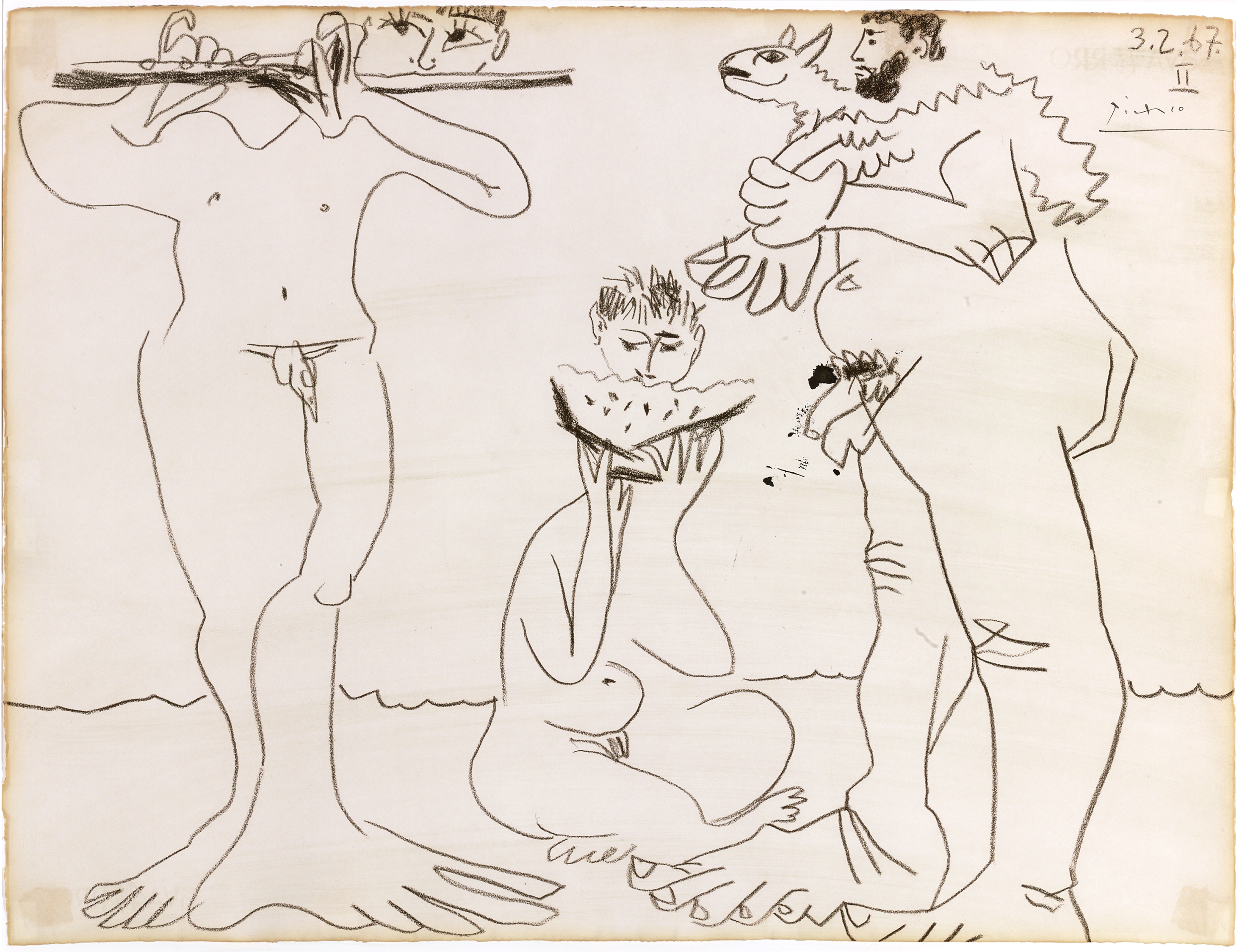 Homme à l'agneau, mangeur de pastèque et flûtiste by Pablo Picasso