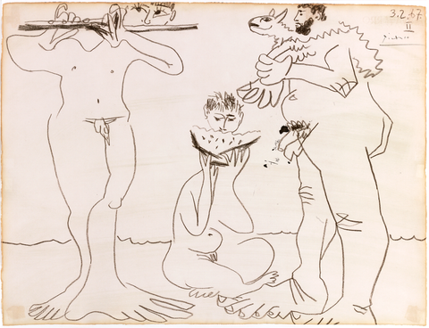 Homme à l'agneau, mangeur de pastèque et flûtiste by Pablo Picasso
