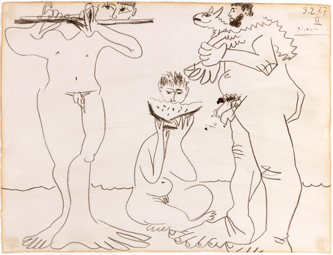 Homme à l'agneau, mangeur de pastèque et flûtiste by Pablo Picasso