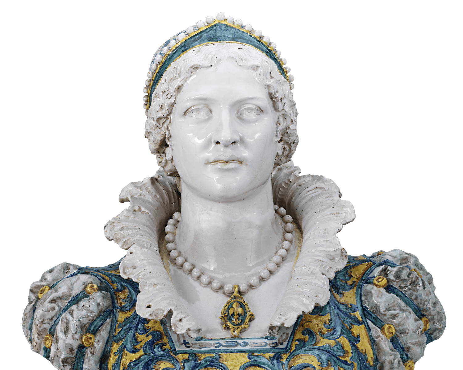 Isabella d'Este and Francesco II Gonzaga Majolica Busts by Angelo Minghetti
