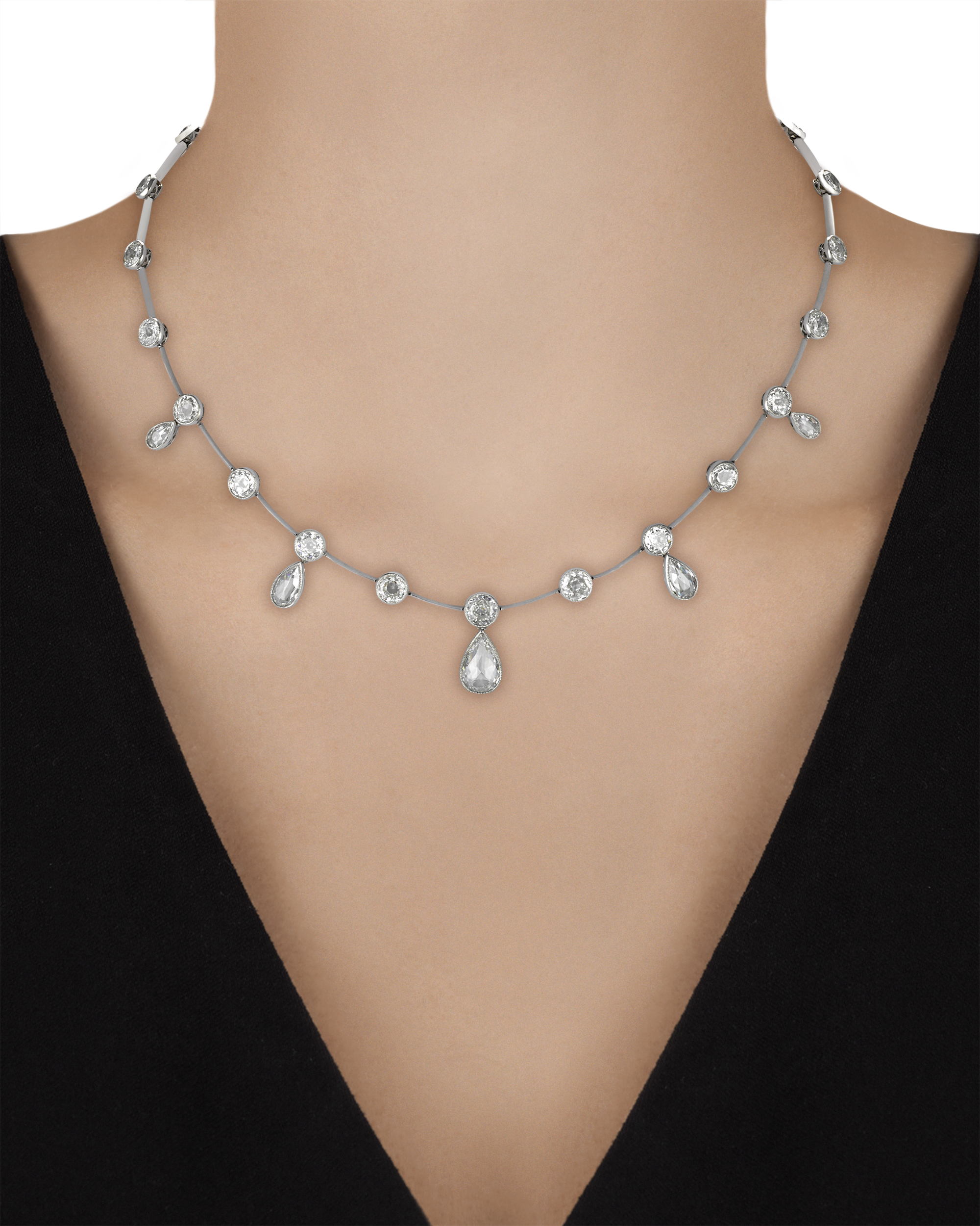 Rose-Cut Diamond Necklace, 14.73 Carats