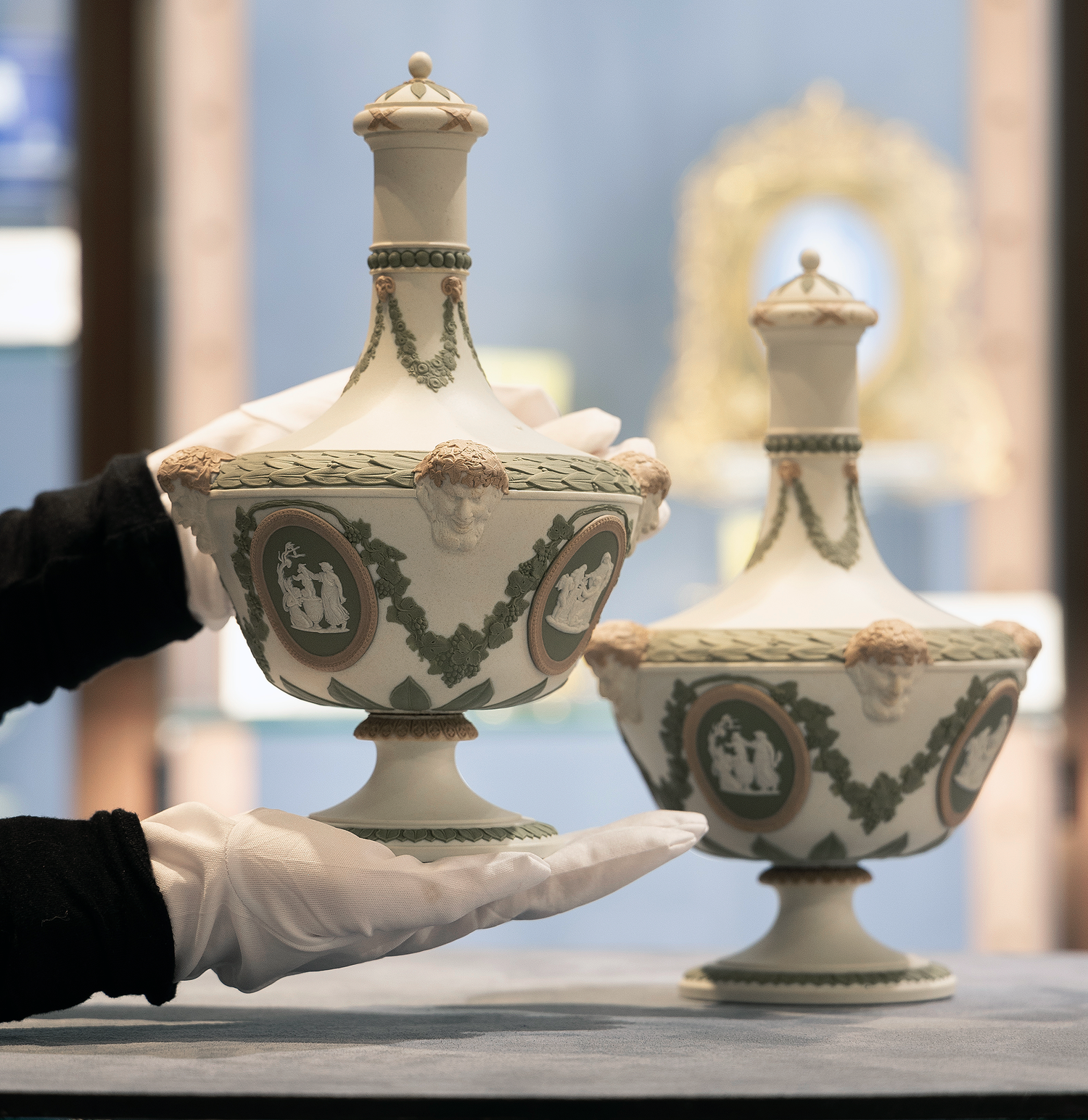 Tricolor Jasperware Barber Bottles by Wedgwood