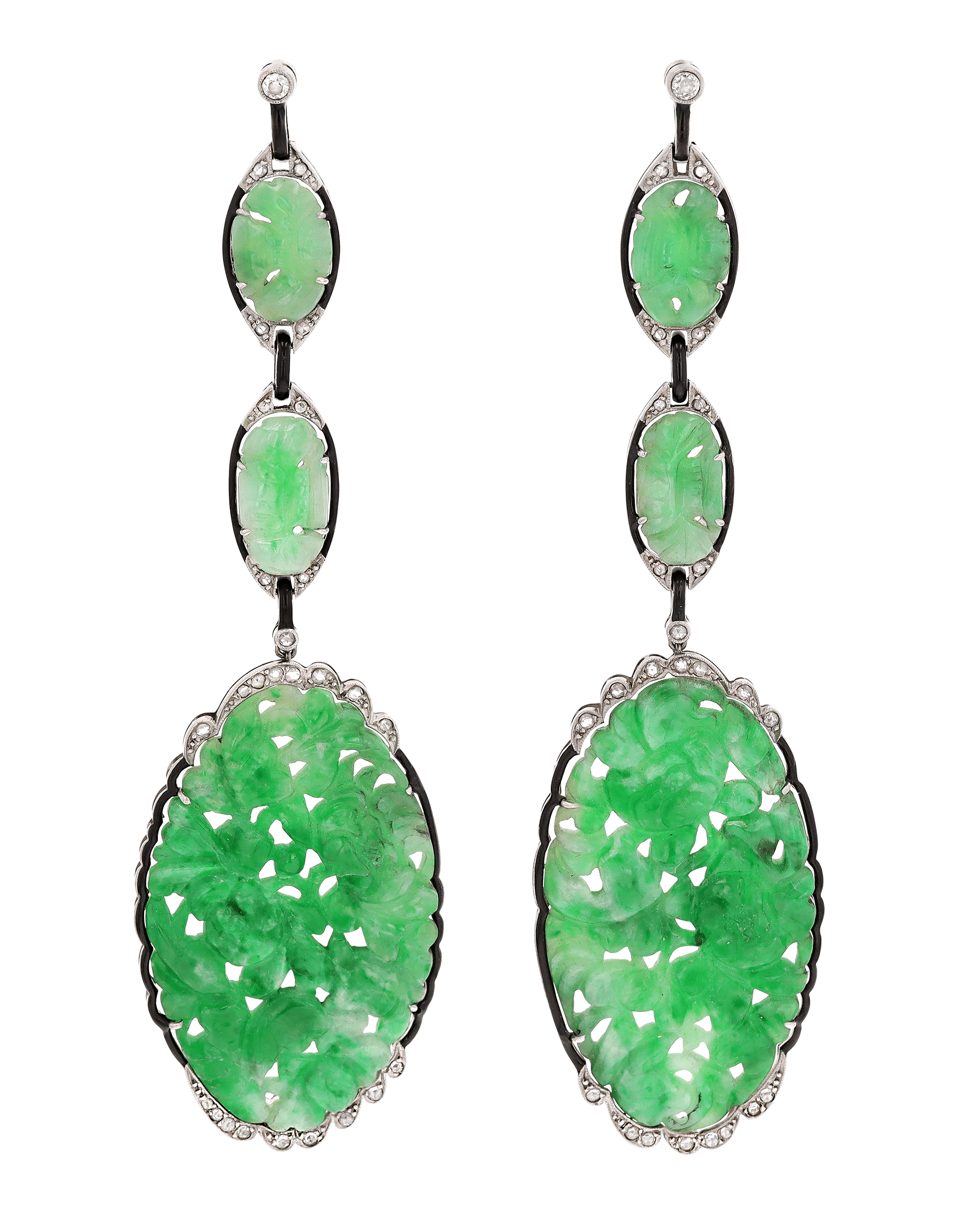 Art Deco Carved Jade Earrings Rau