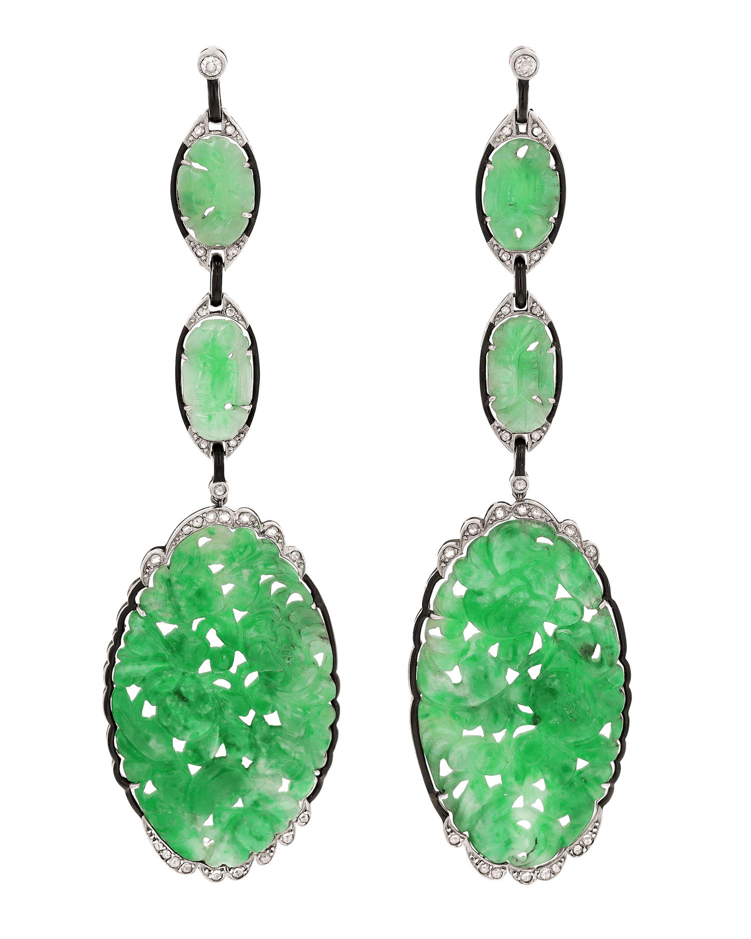 Art Deco Carved Jade Earrings