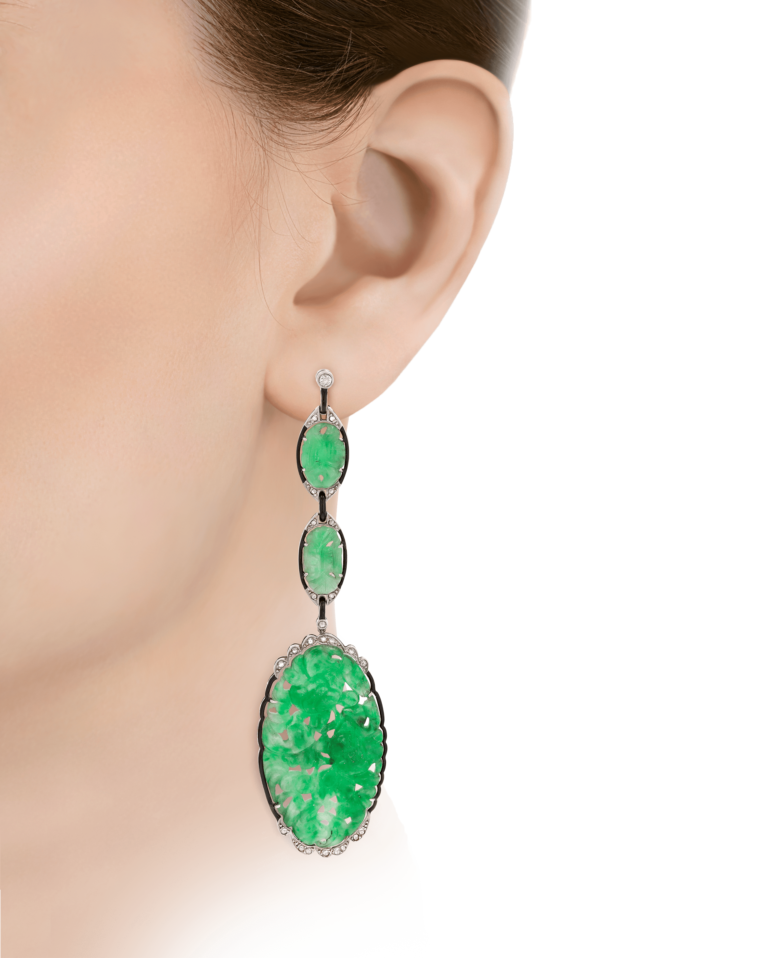Art Deco Carved Jade Earrings