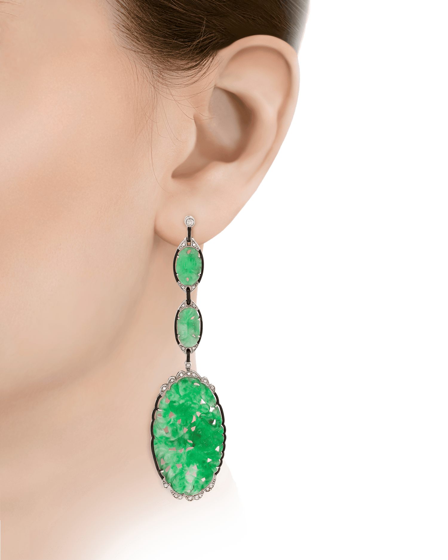 Art Deco Carved Jade Earrings