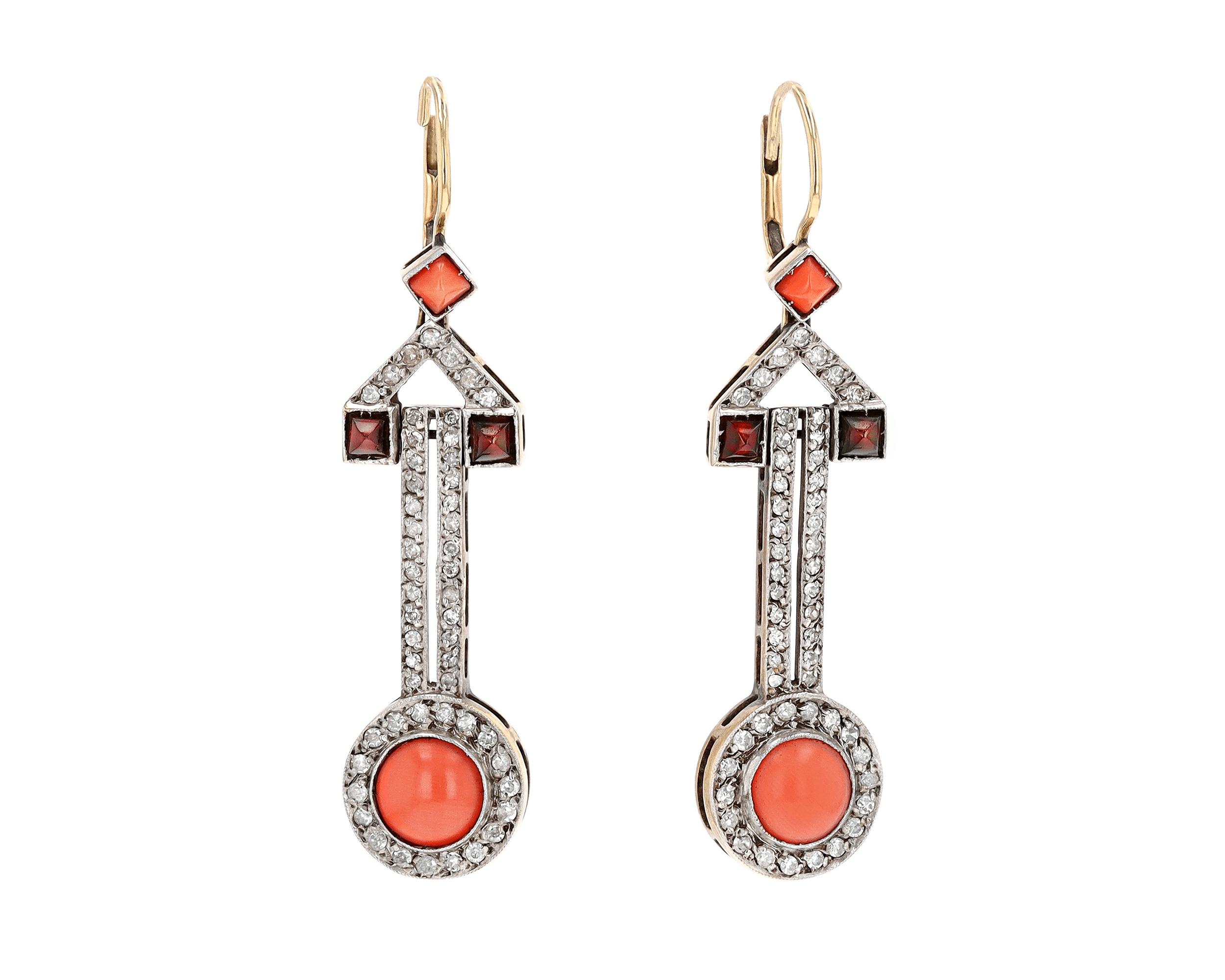 Art Deco Coral and Diamond Earrings