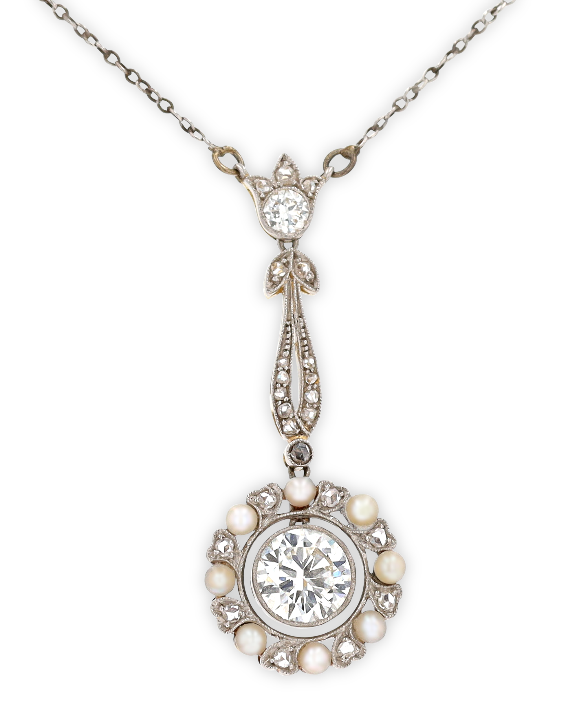 Edwardian Pearl and Diamond Necklace, 1.00 carat