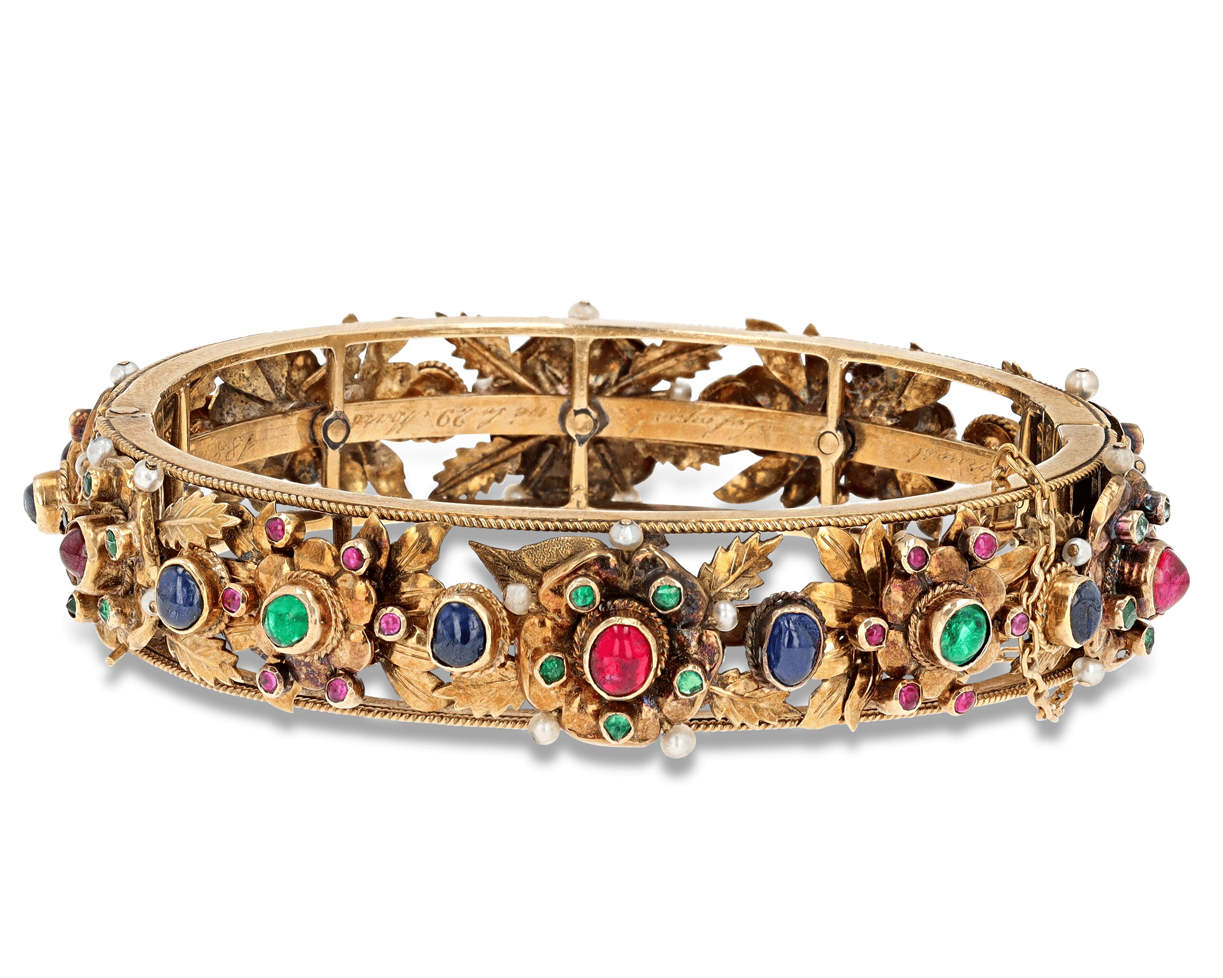 Victorian Ruby, Sapphire and Emerald Bangle Bracelet