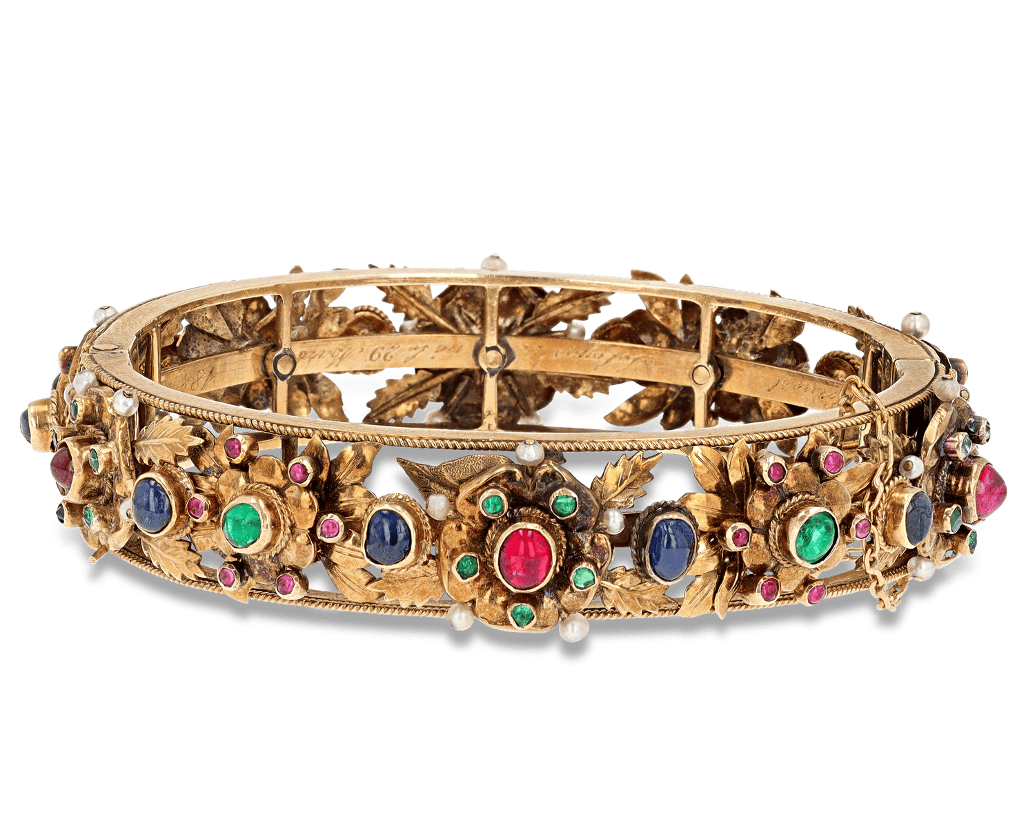 Victorian Ruby, Sapphire and Emerald Bangle Bracelet