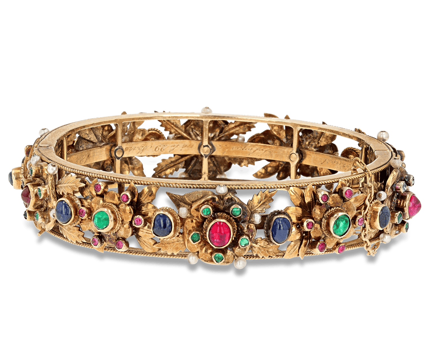 Victorian Ruby, Sapphire and Emerald Bangle Bracelet