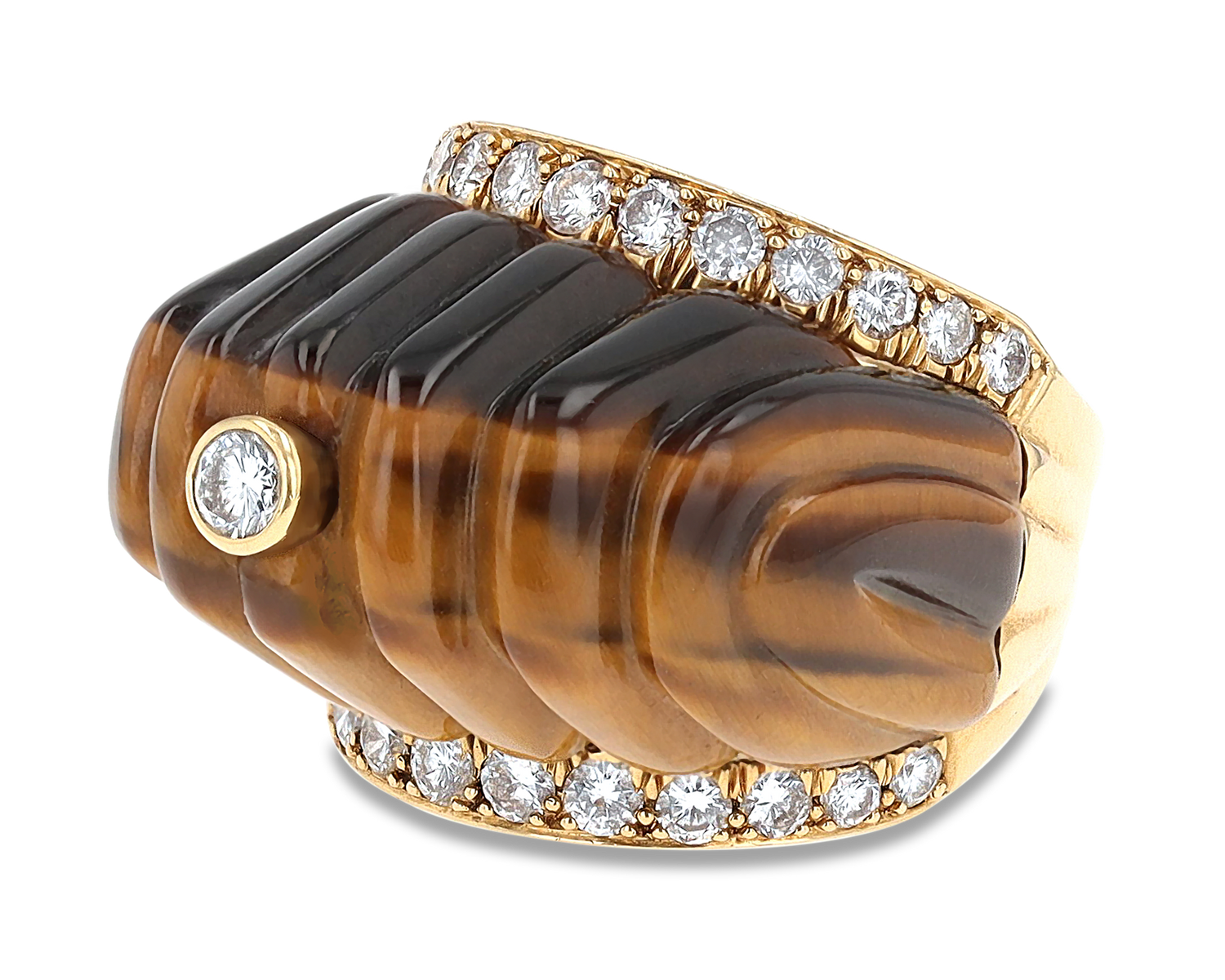 David Webb Tiger's Eye and Diamond Ring