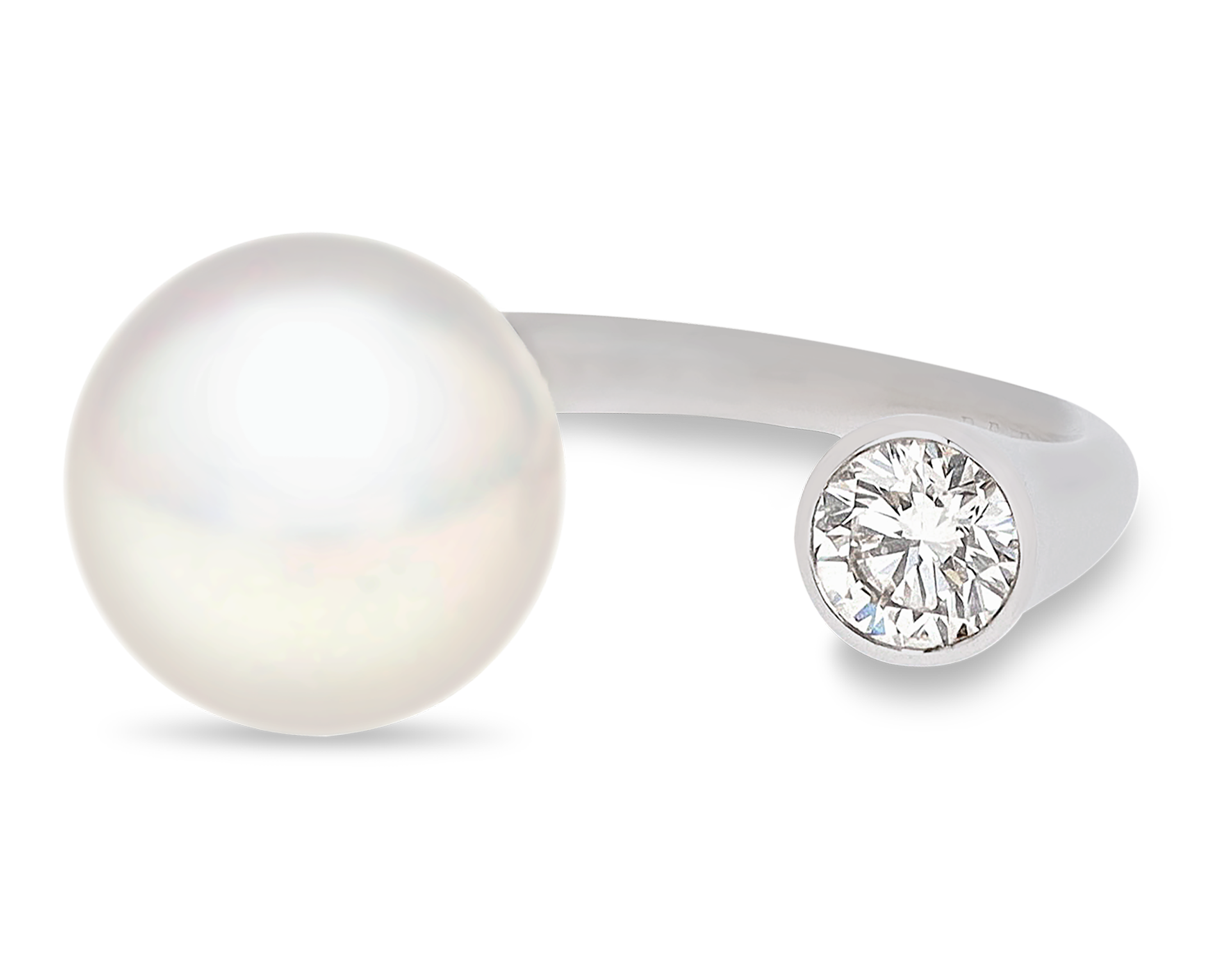 Pearl and Diamond Open Ring