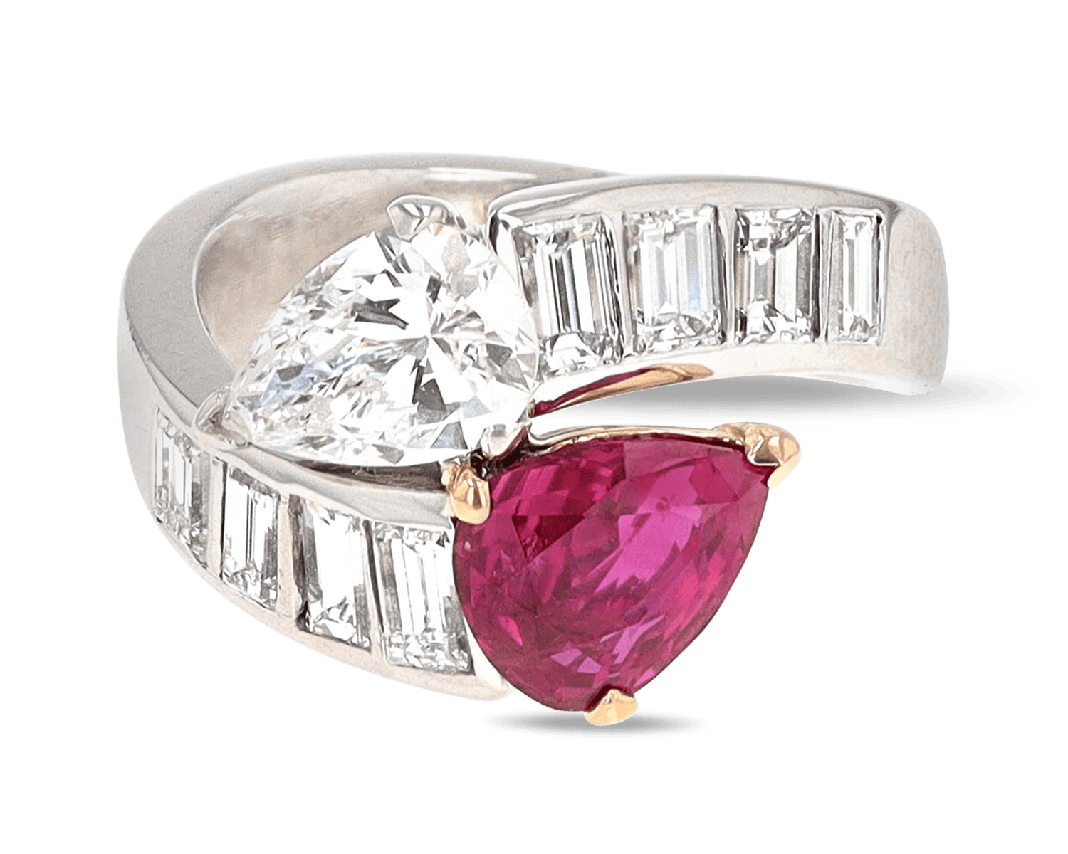 Ruby and Diamond Bypass Ring