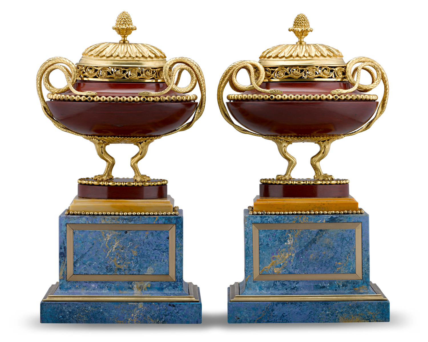 Rosso Antico Marble and Gilt Bronze Potpourri Vases