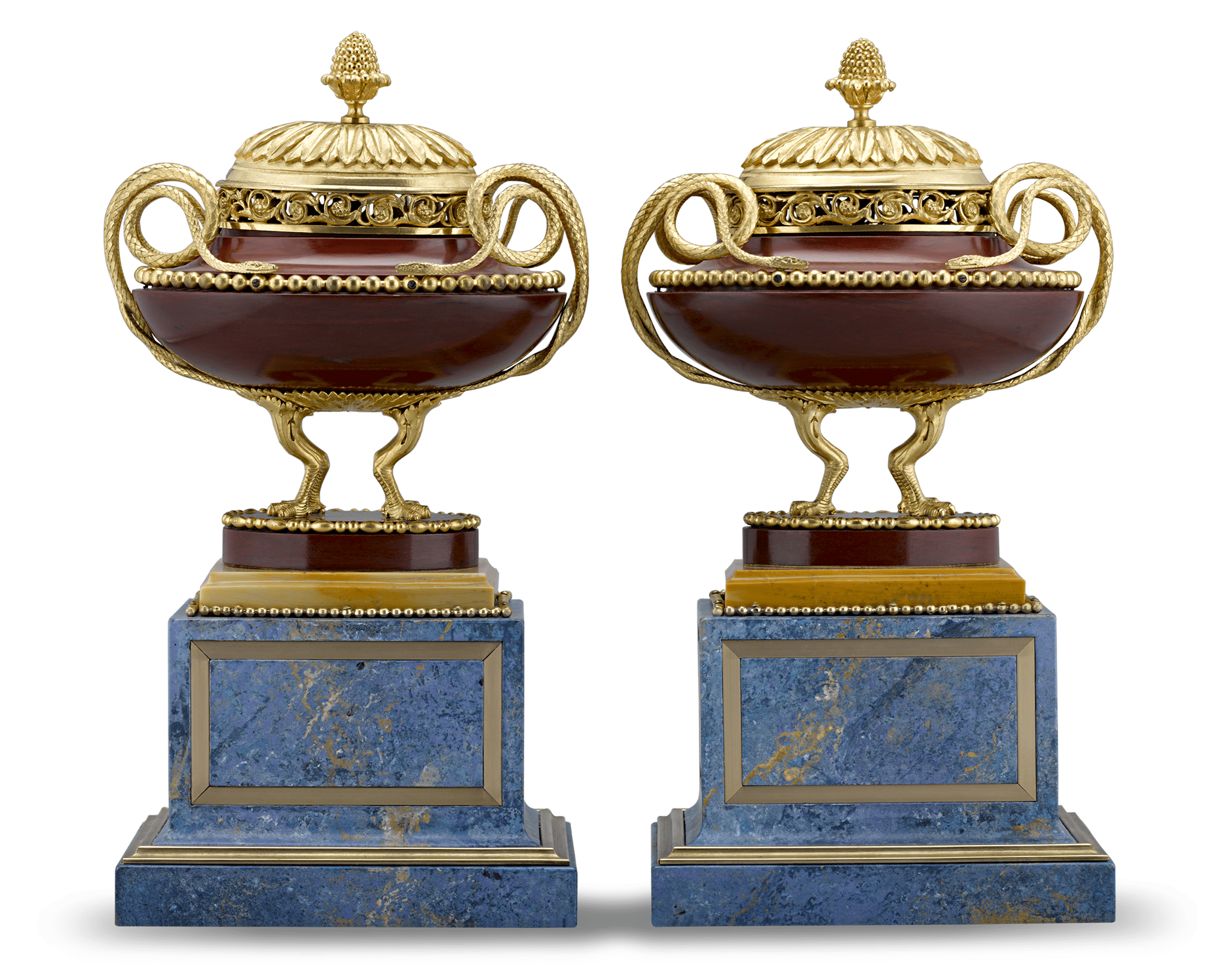 Rosso Antico Marble and Gilt Bronze Potpourri Vases