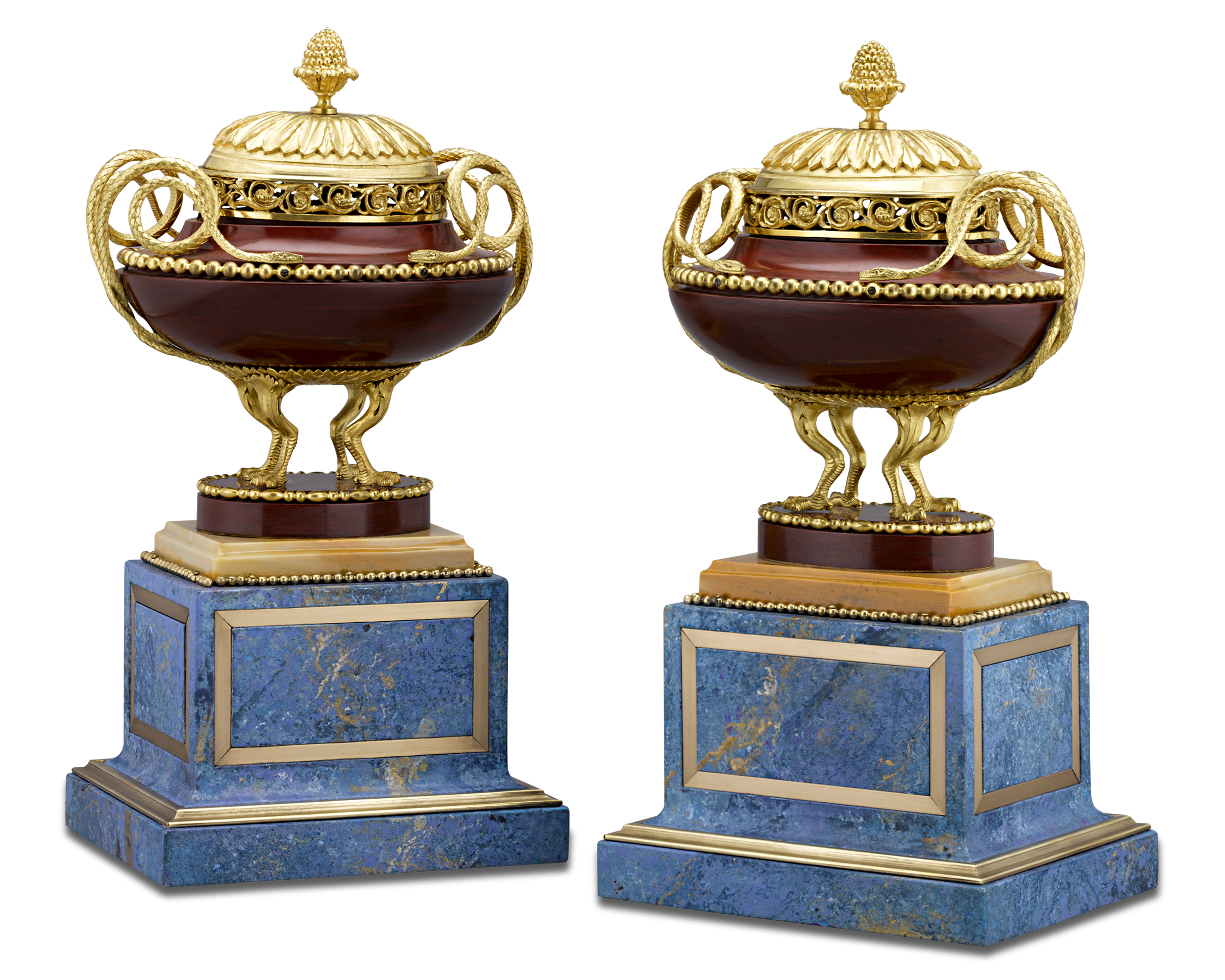 Rosso Antico Marble and Gilt Bronze Potpourri Vases