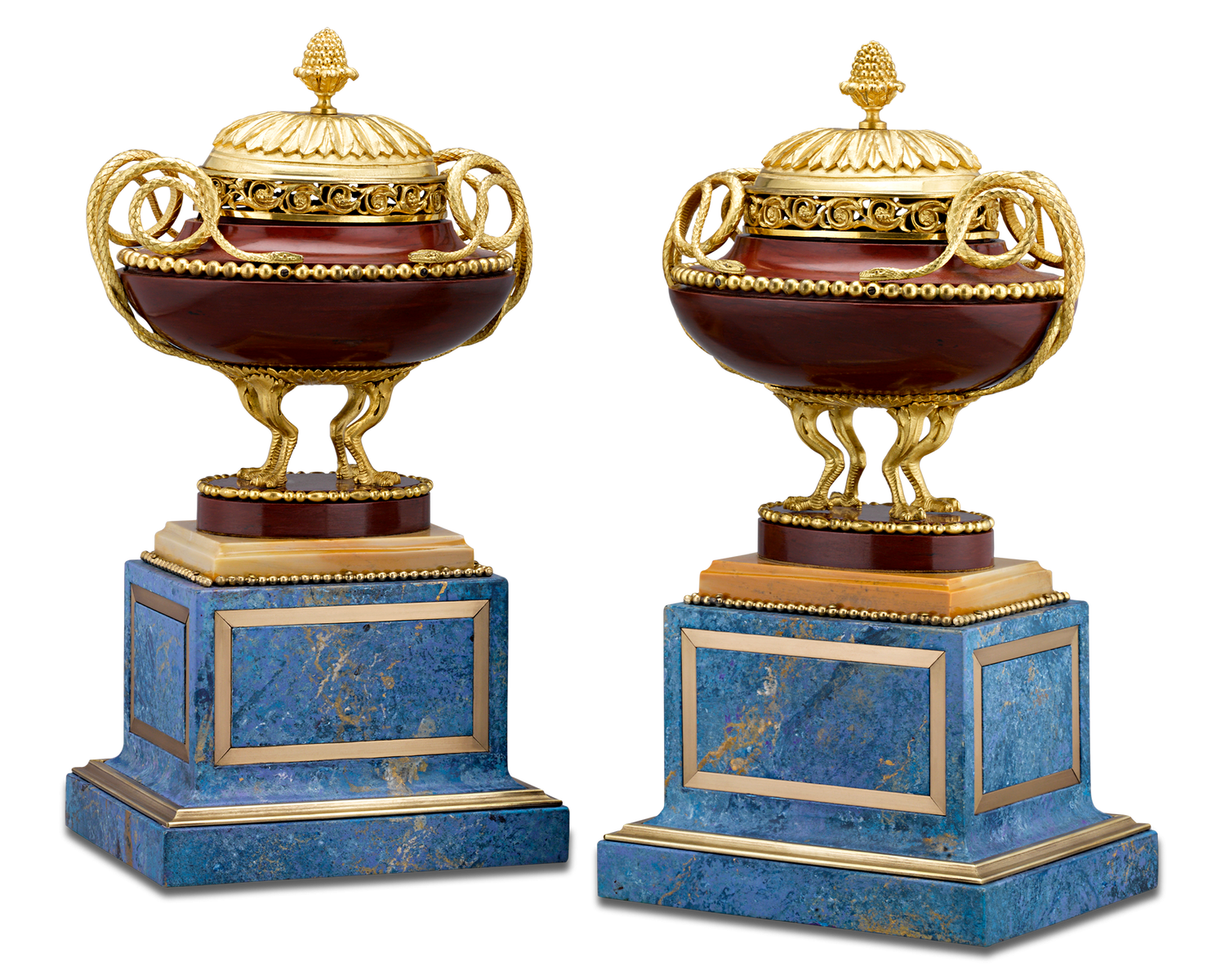 Rosso Antico Marble and Gilt Bronze Potpourri Vases