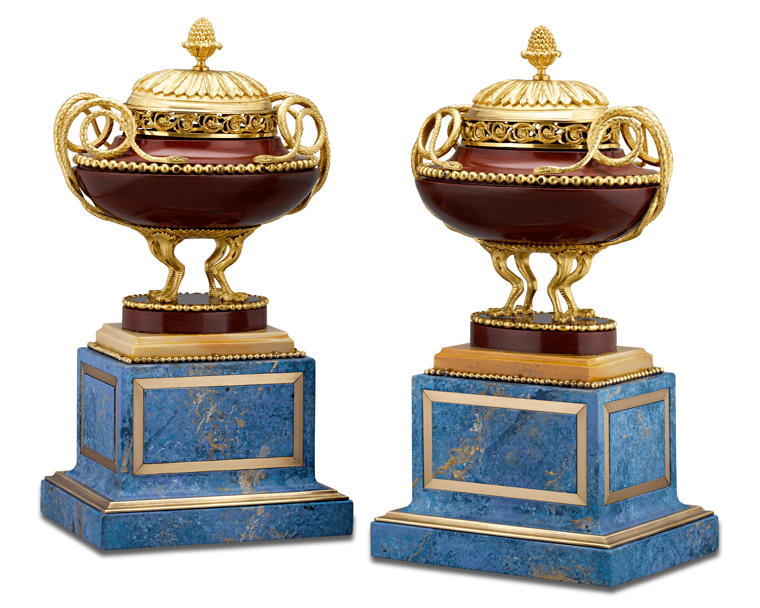 Rosso Antico Marble and Gilt Bronze Potpourri Vases