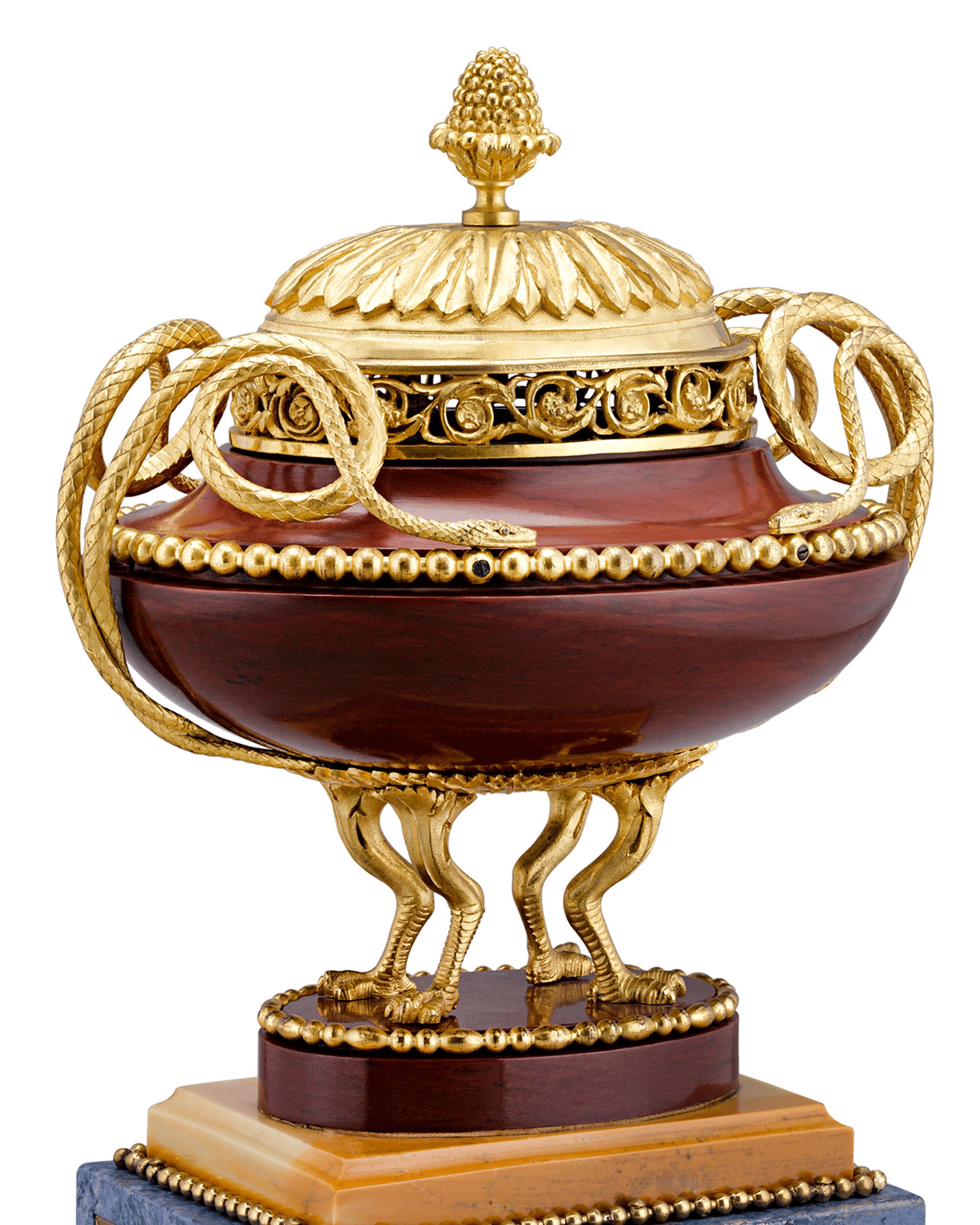 Rosso Antico Marble and Gilt Bronze Potpourri Vases