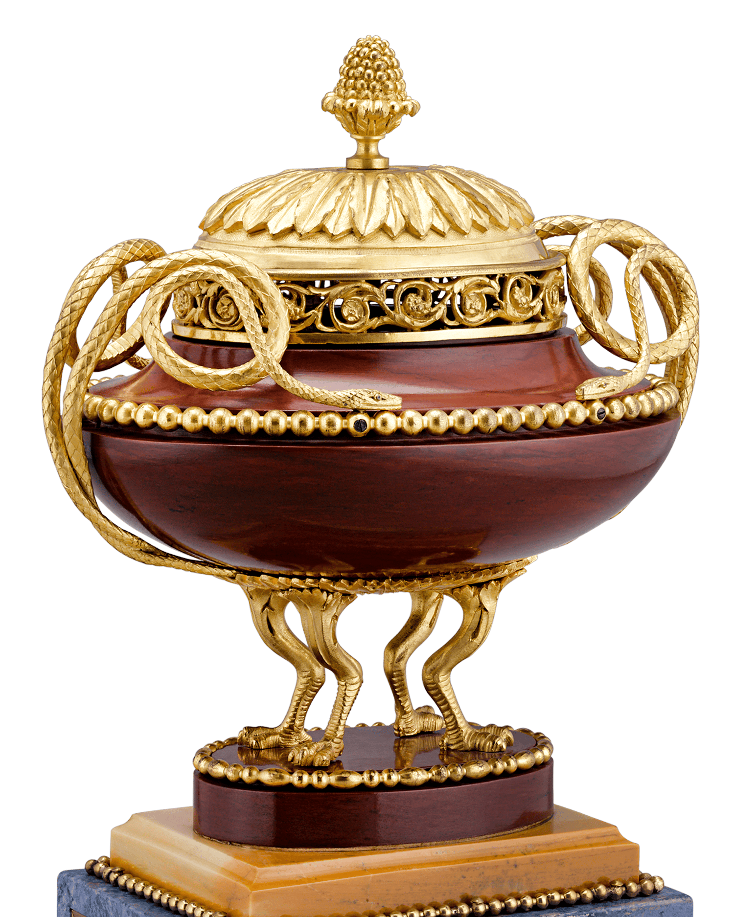 Rosso Antico Marble and Gilt Bronze Potpourri Vases