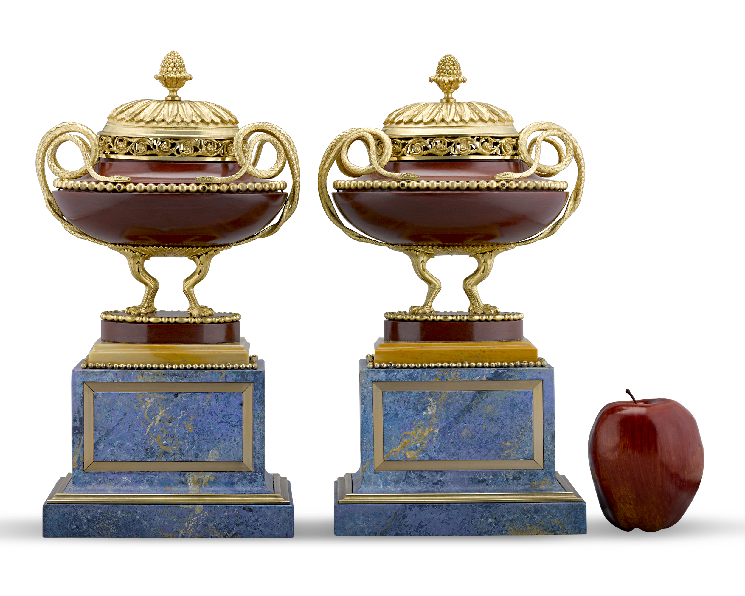 Rosso Antico Marble and Gilt Bronze Potpourri Vases