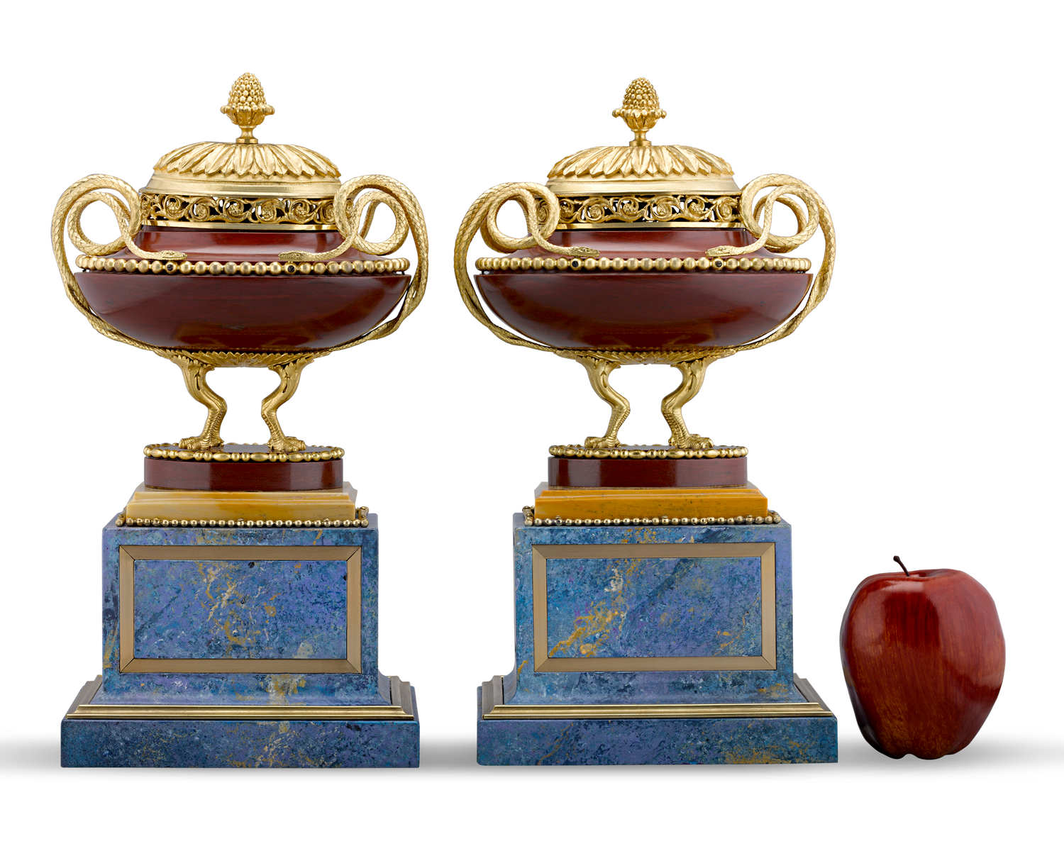 Rosso Antico Marble and Gilt Bronze Potpourri Vases