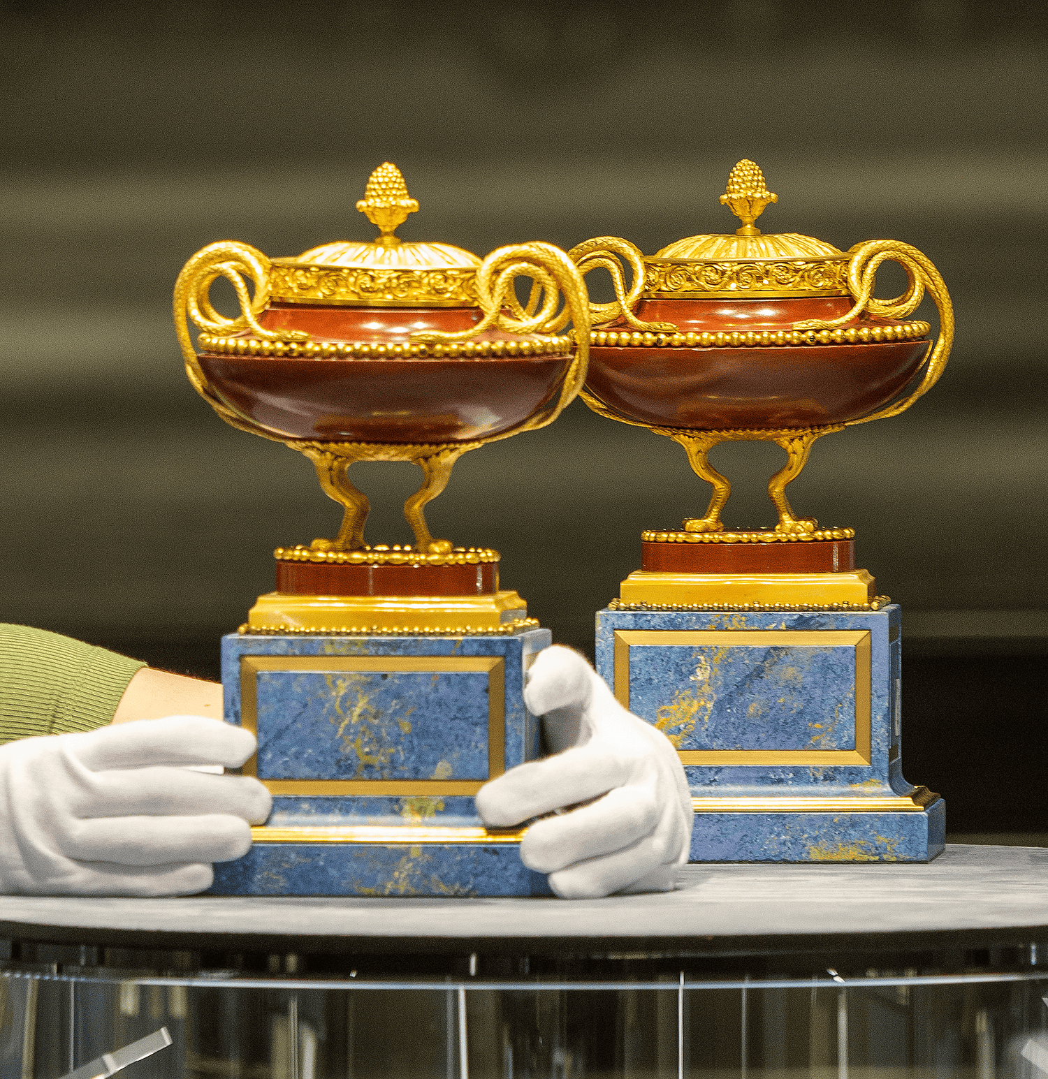 Rosso Antico Marble and Gilt Bronze Potpourri Vases