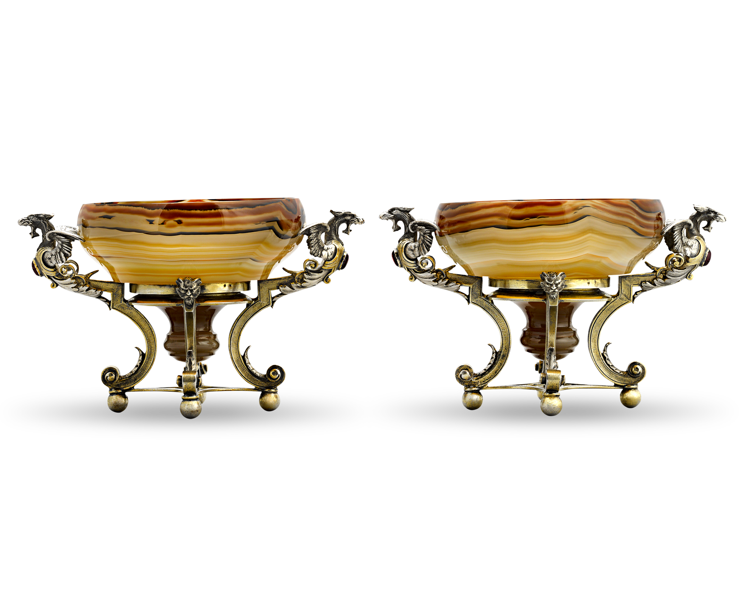 Agate and Silver Tazzas by Jules Wiese