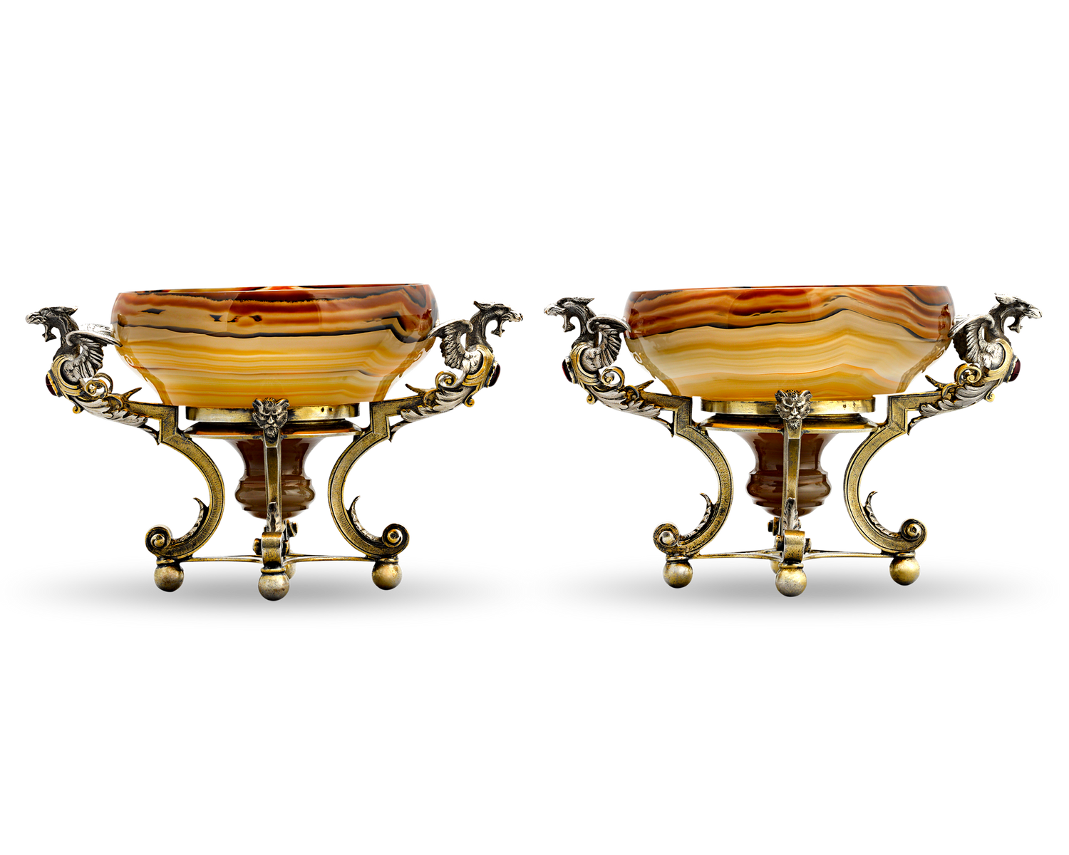 Agate and Silver Tazzas by Jules Wiese