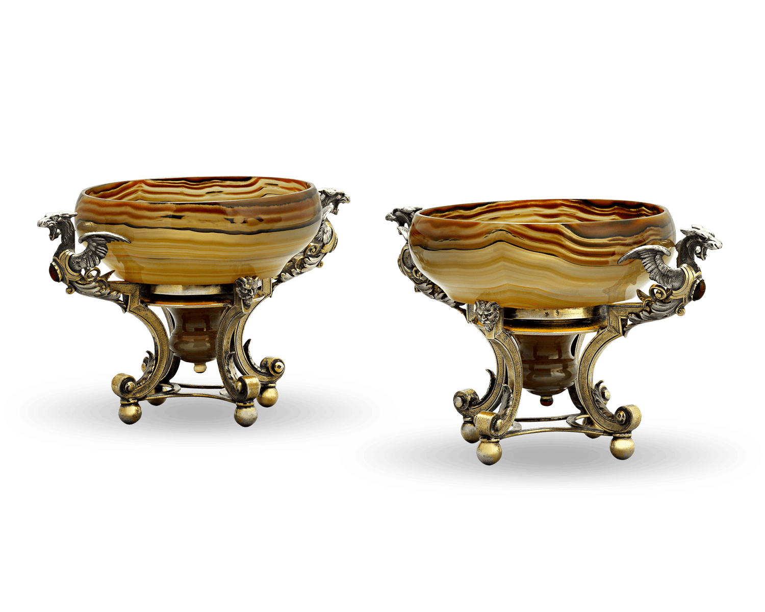 Agate and Silver Tazzas by Jules Wiese