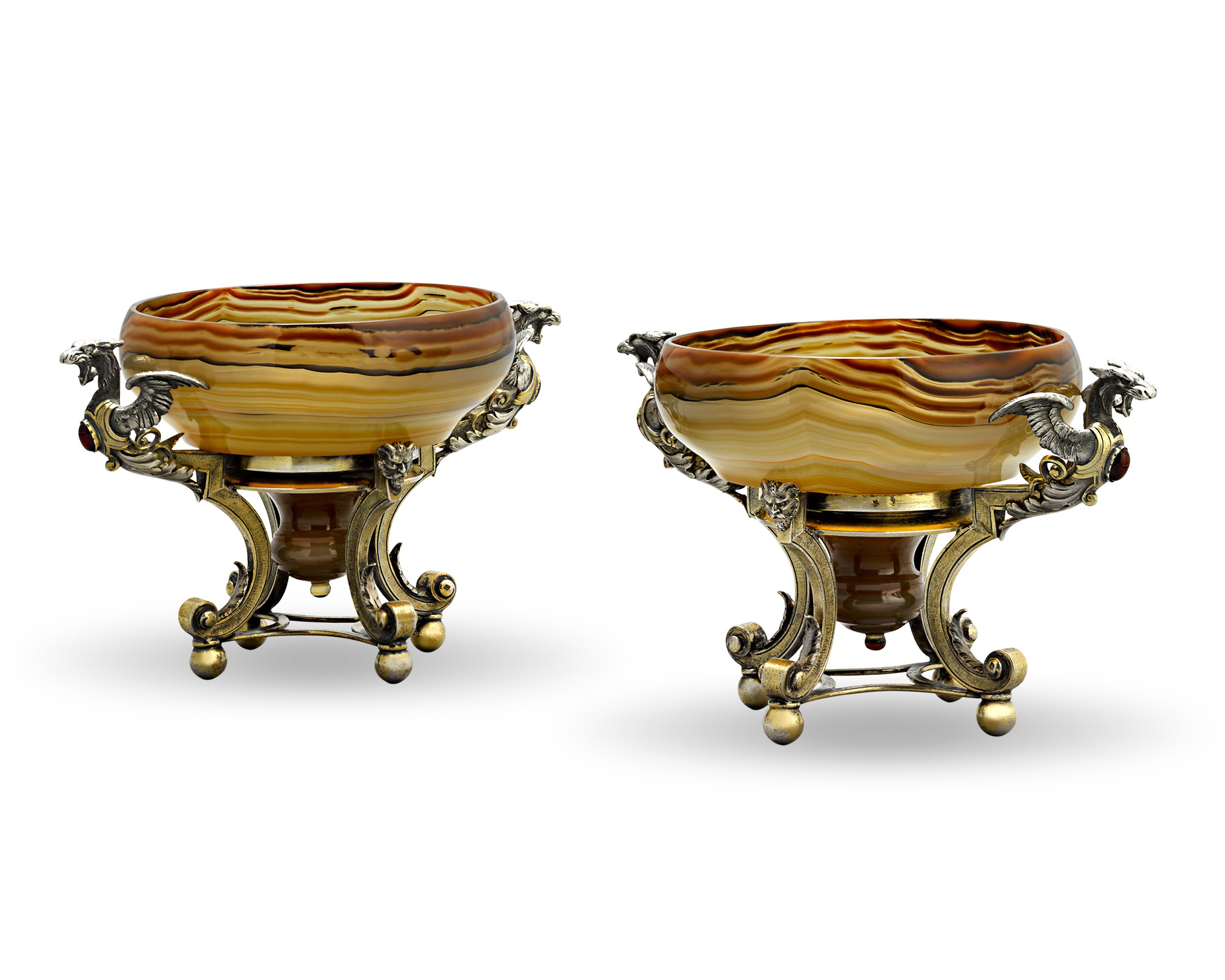 Agate and Silver Tazzas by Jules Wiese