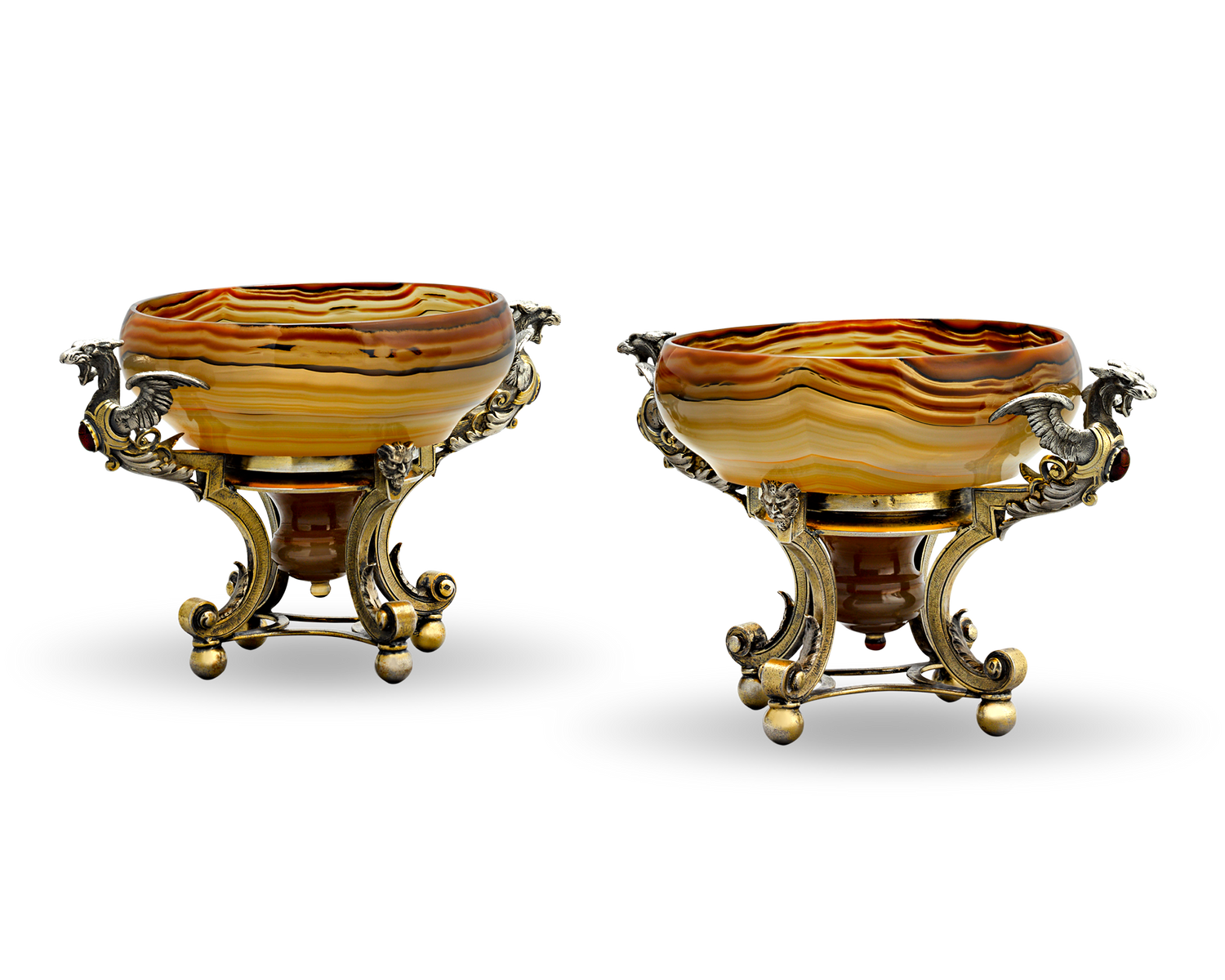 Agate and Silver Tazzas by Jules Wiese