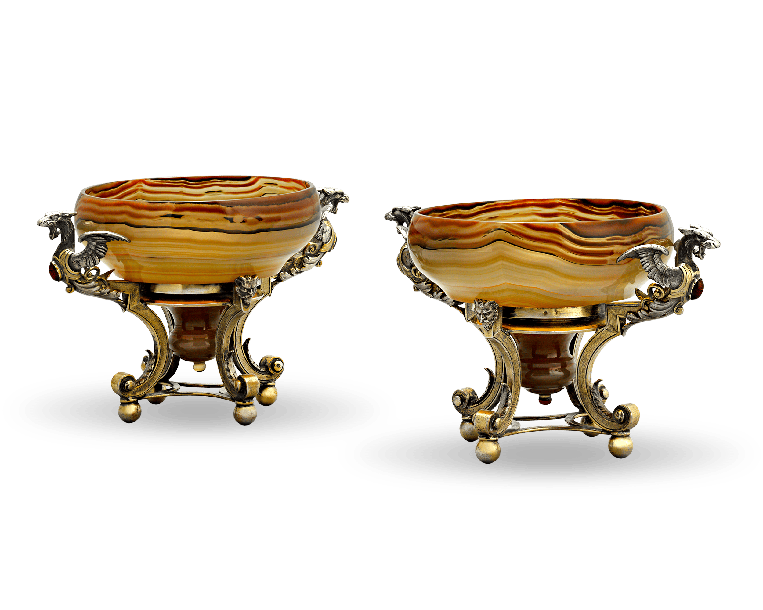 Agate and Silver Tazzas by Jules Wiese