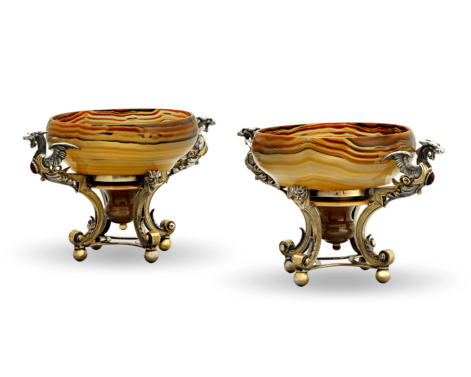 Agate and Silver Tazzas by Jules Wiese