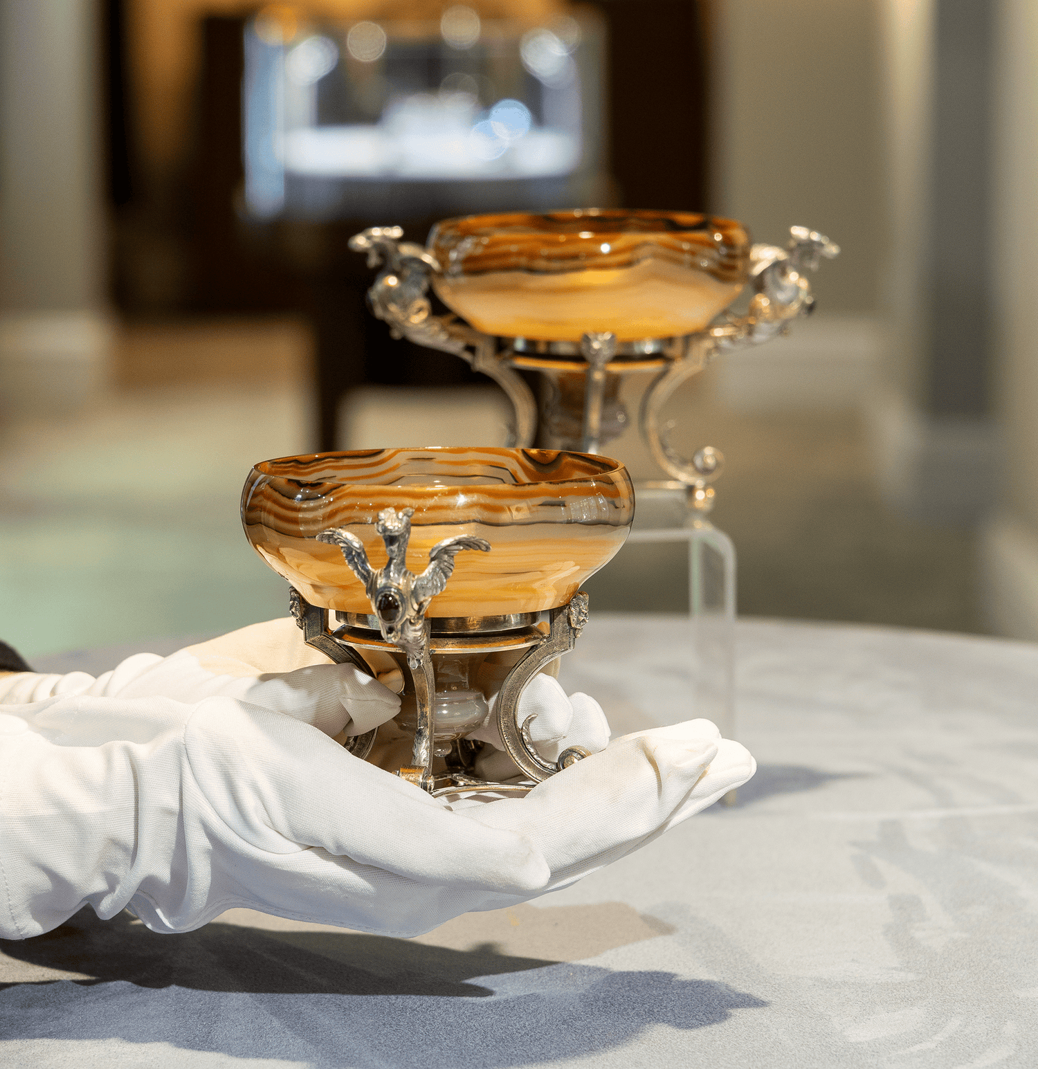 Agate and Silver Tazzas by Jules Wiese