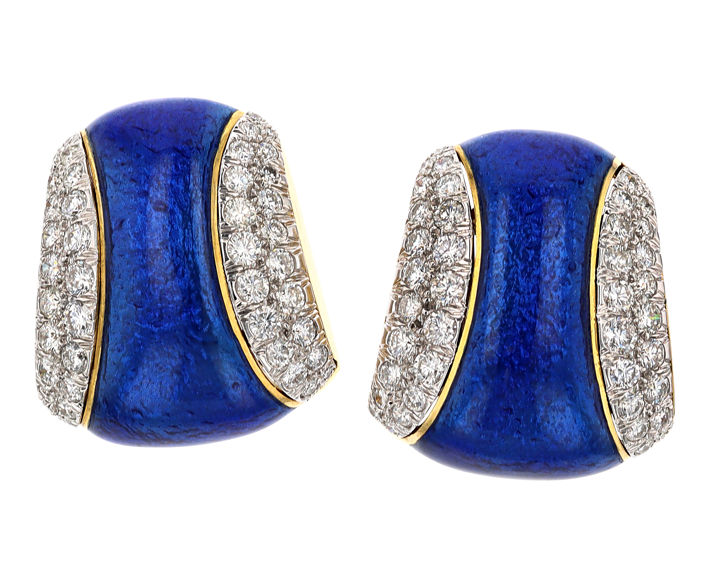 David Webb Blue Enamel and Diamond Earrings