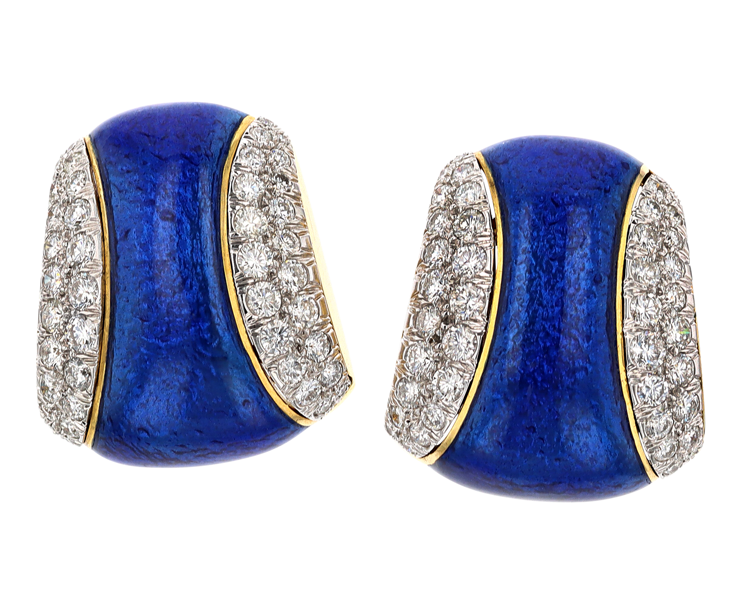 David Webb Blue Enamel and Diamond Earrings