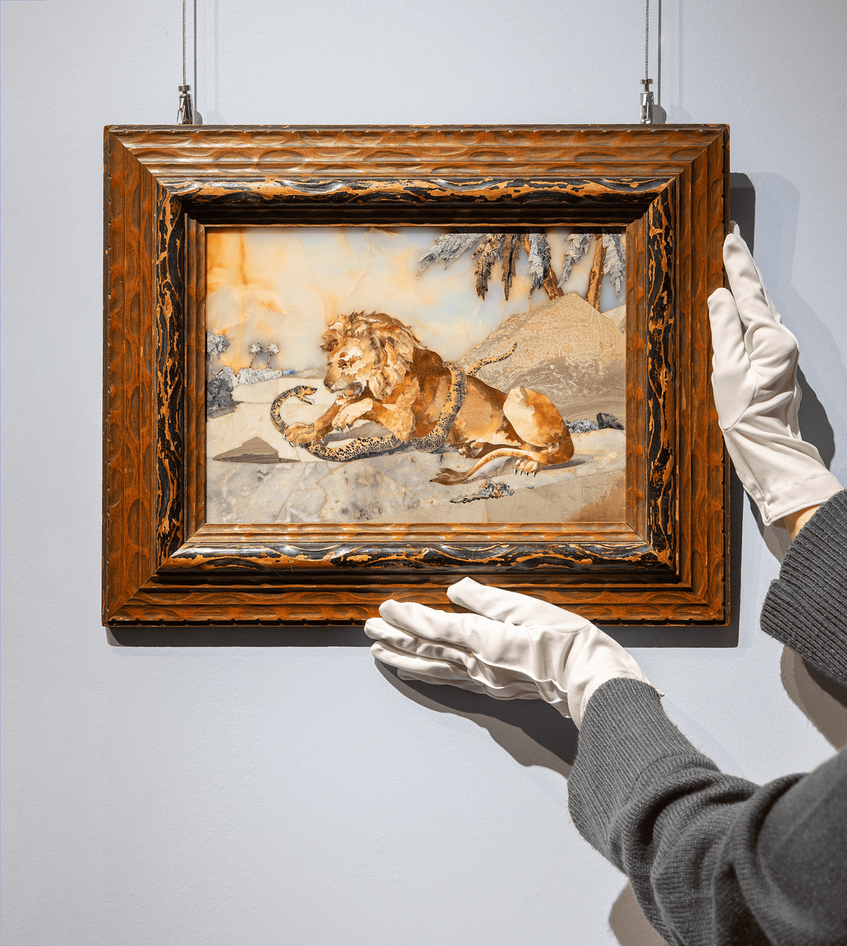 Pietre Dure Plaque with Lion by Tito Francolini