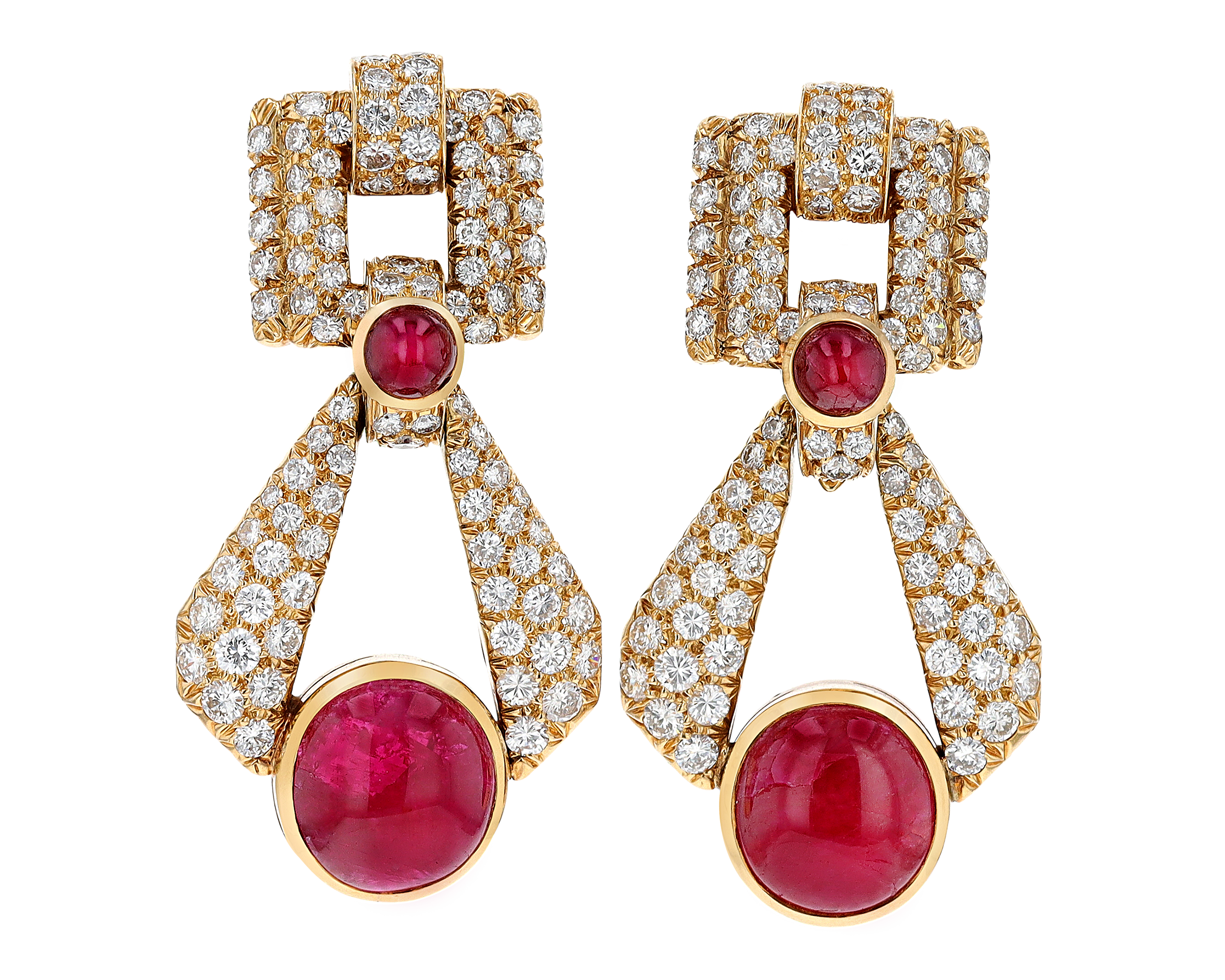 David Webb Cabochon Ruby and Diamond Earrings