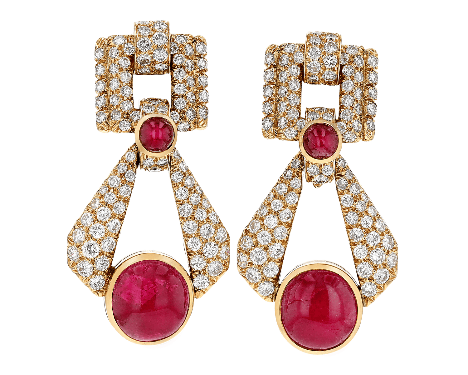 David Webb Cabochon Ruby and Diamond Earrings