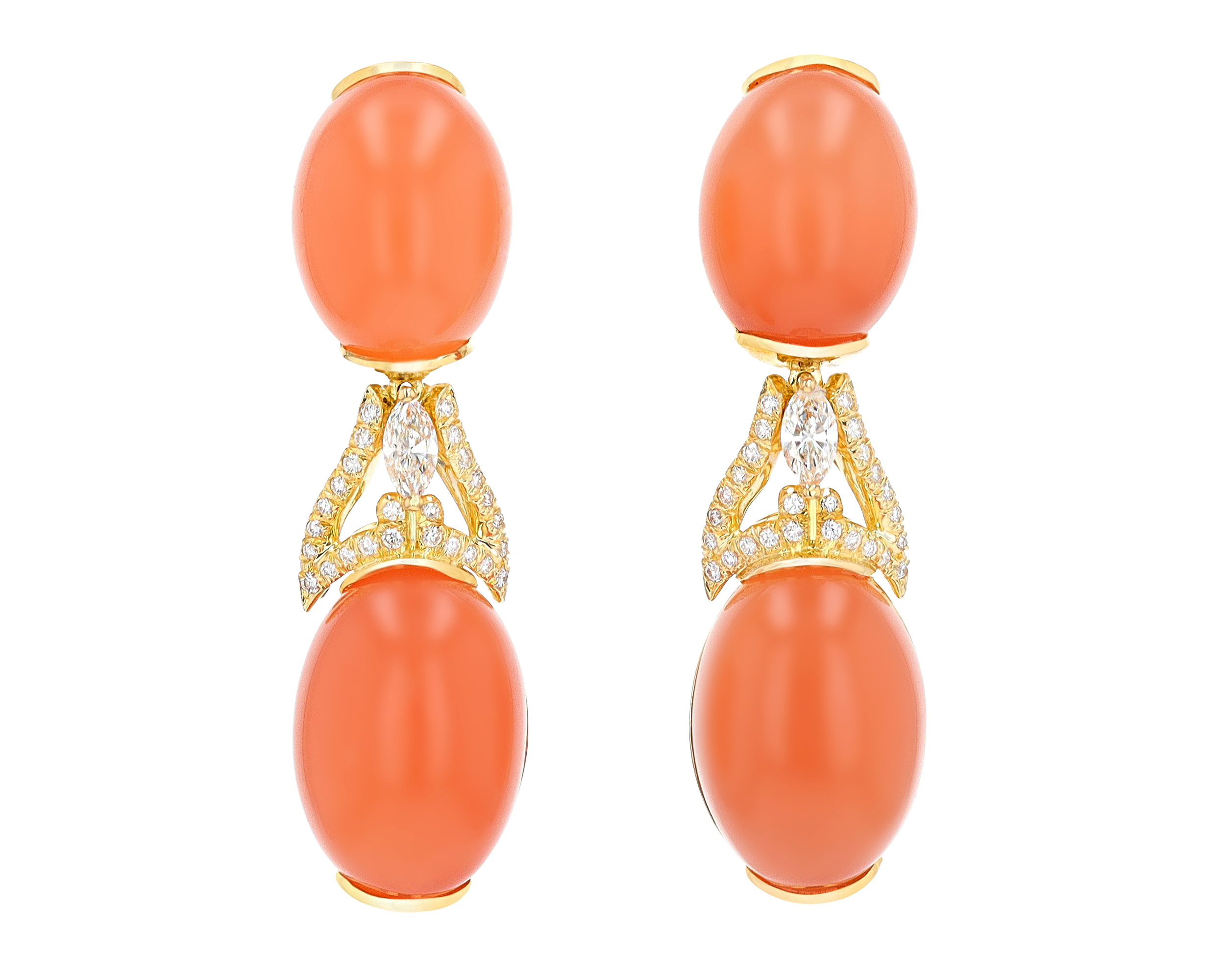 Henry Dunay Orange Moonstone and Diamond Earrings