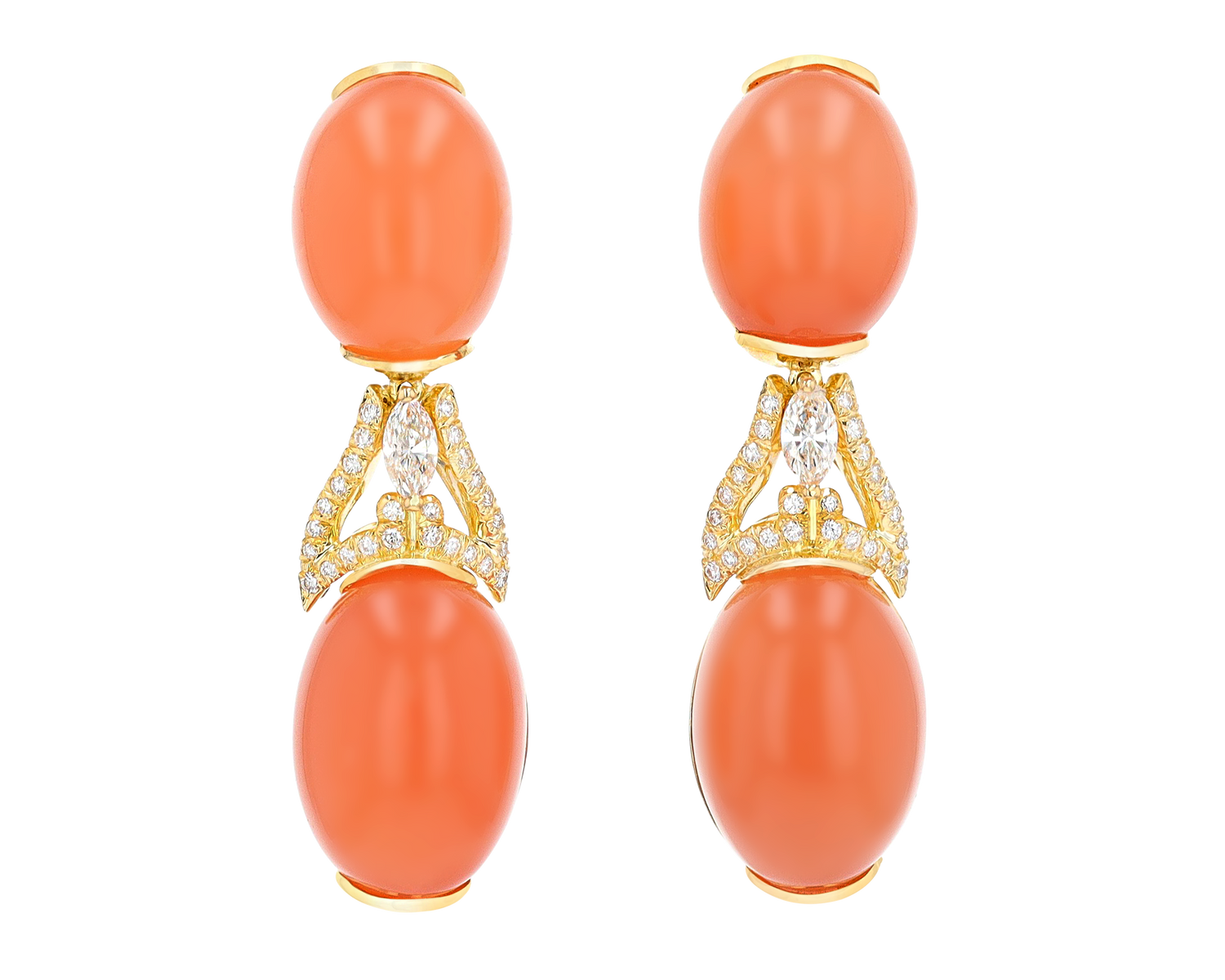 Henry Dunay Orange Moonstone and Diamond Earrings